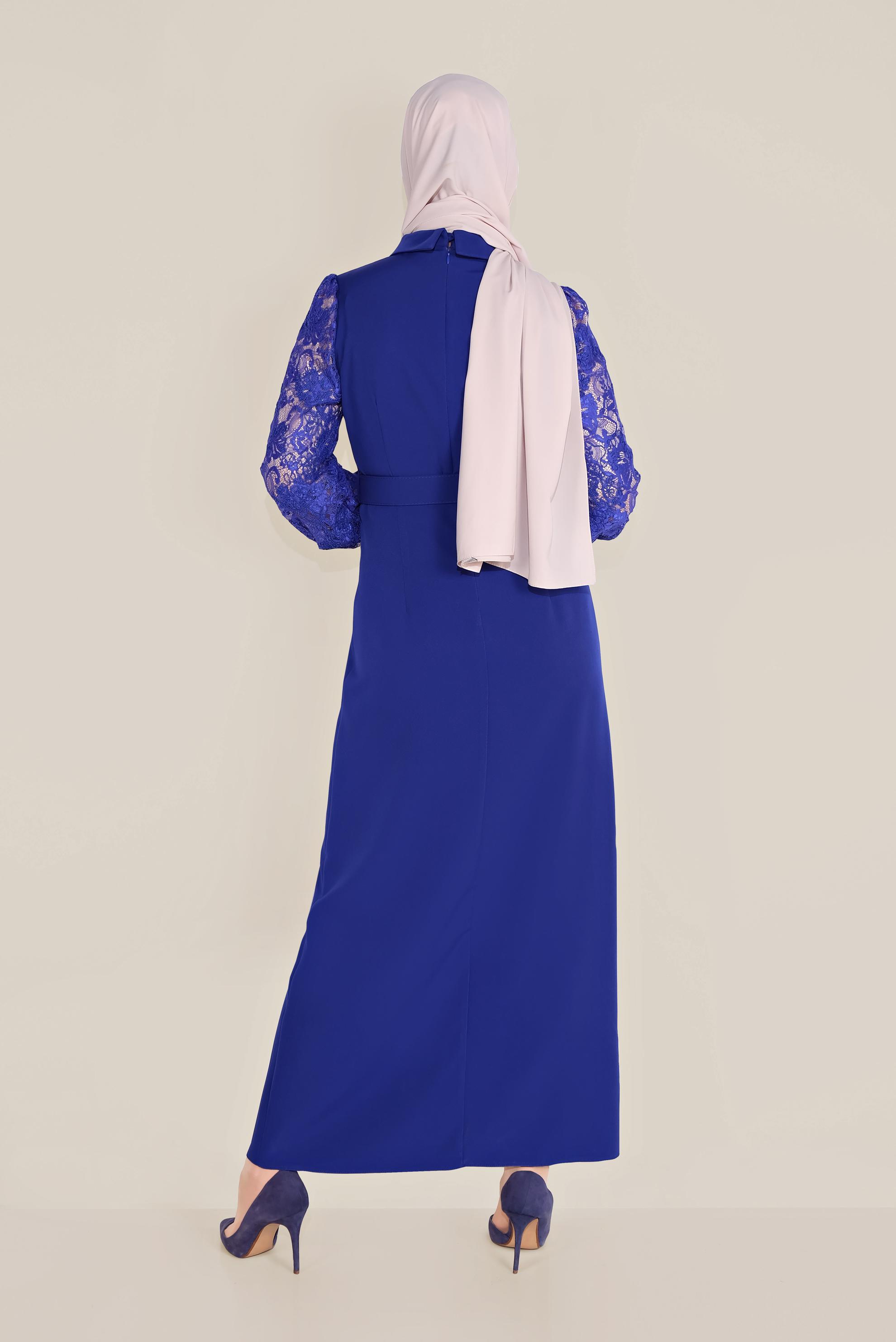 Tesettür giyim LACİVERT DANTEL DETAYLI ELBİSE 40584 