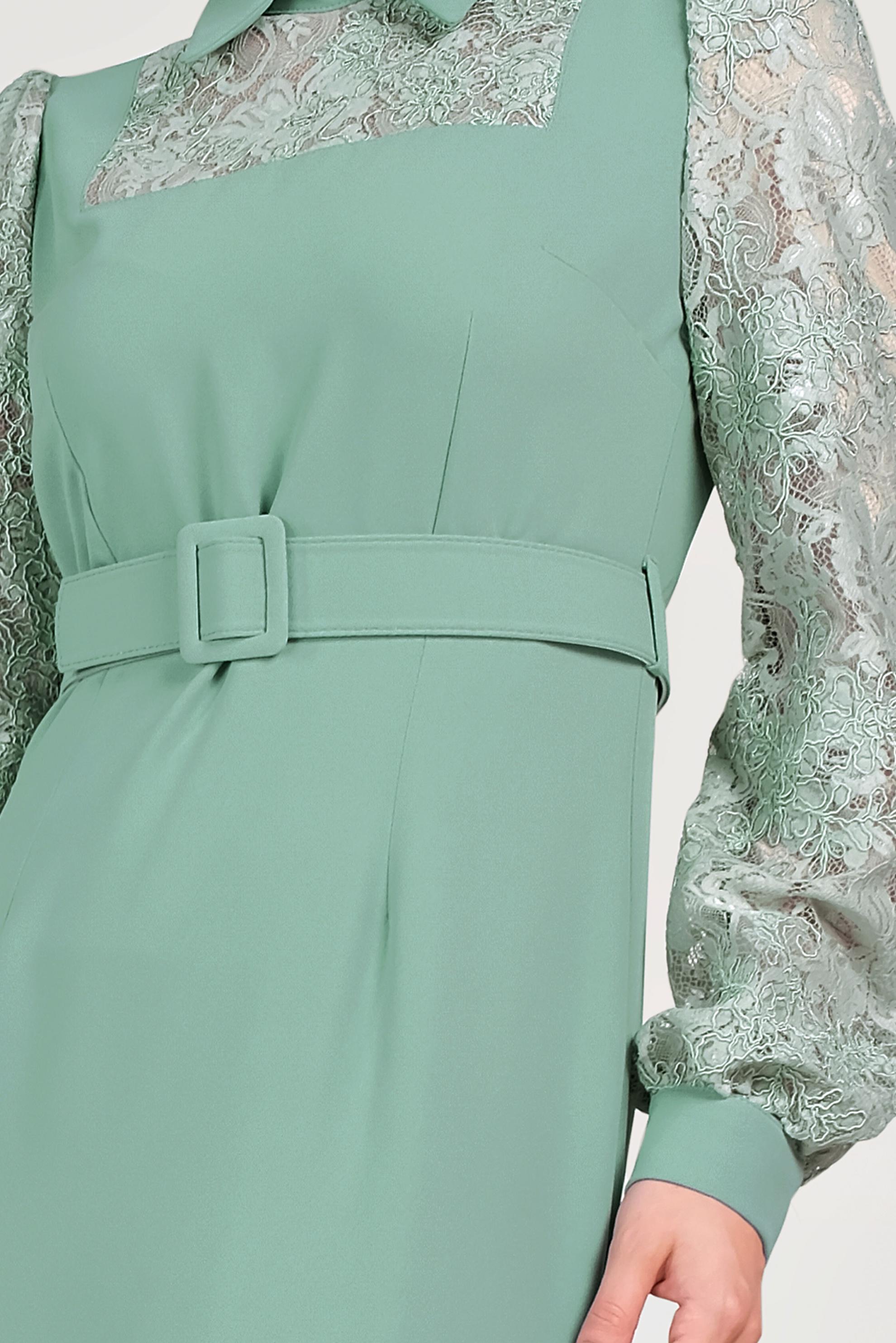 Tesettür giyim YEŞİL DANTEL DETAYLI ELBİSE 40584 