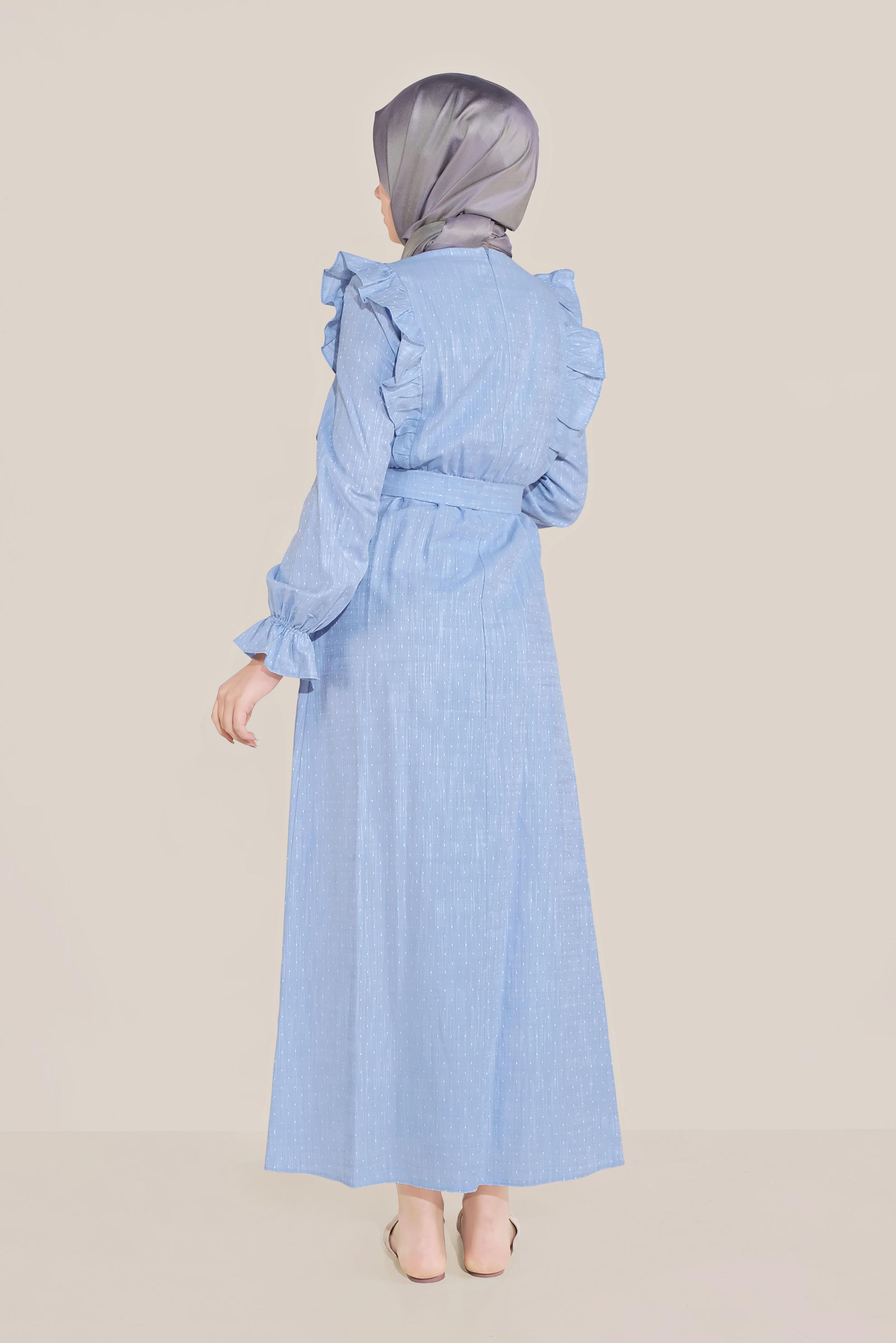 Tesettür giyim MAVİ FIRFIRLI PAMUKLU ELBİSE 40629 