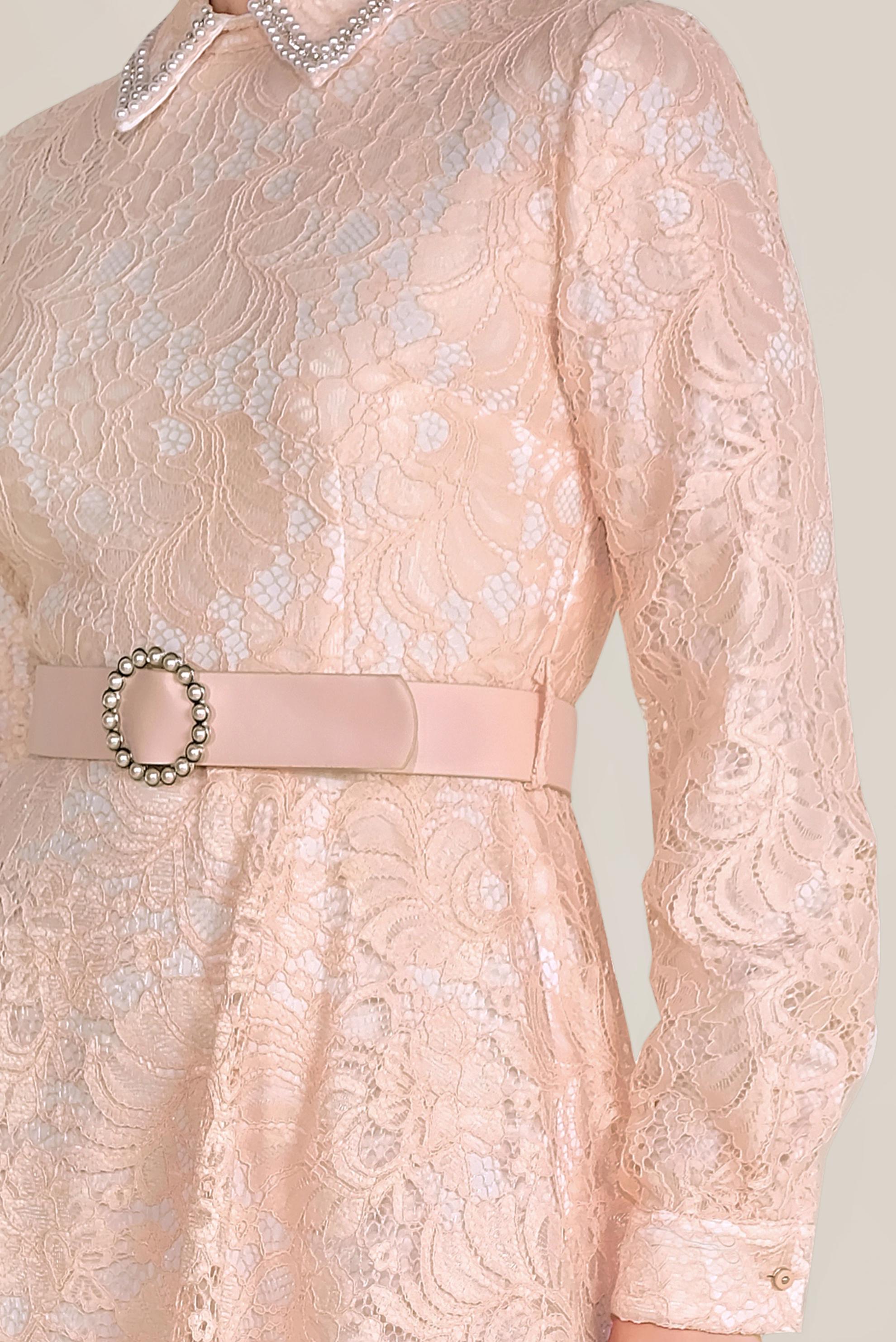 Tesettür giyim PUDRA YAKASI BONCUK İŞLEMELİ DANTEL ELBİSE 40630 