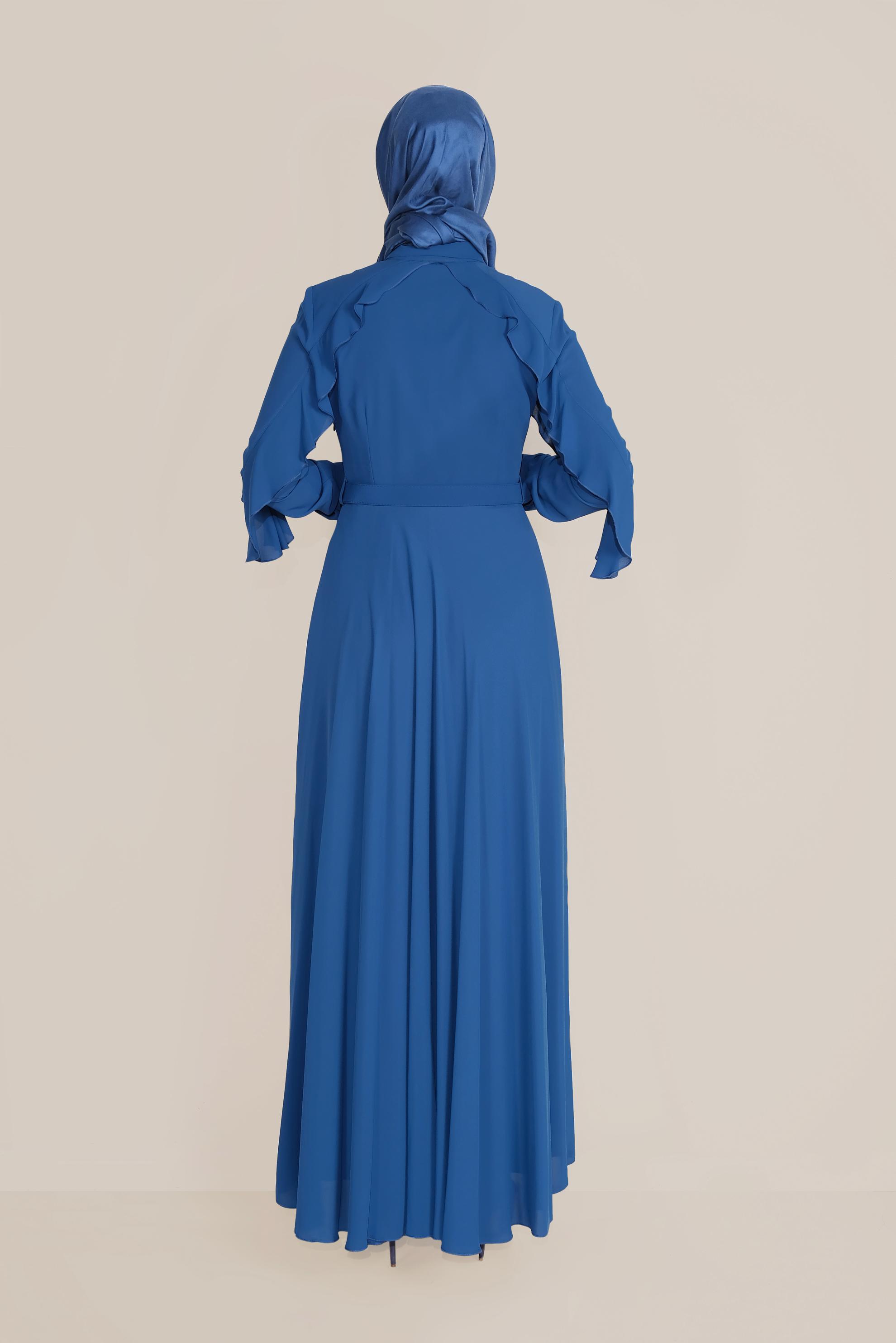 Tesettür giyim LACİVERT YAKASI BONCUK İŞLEMELİ ELBİSE 40649