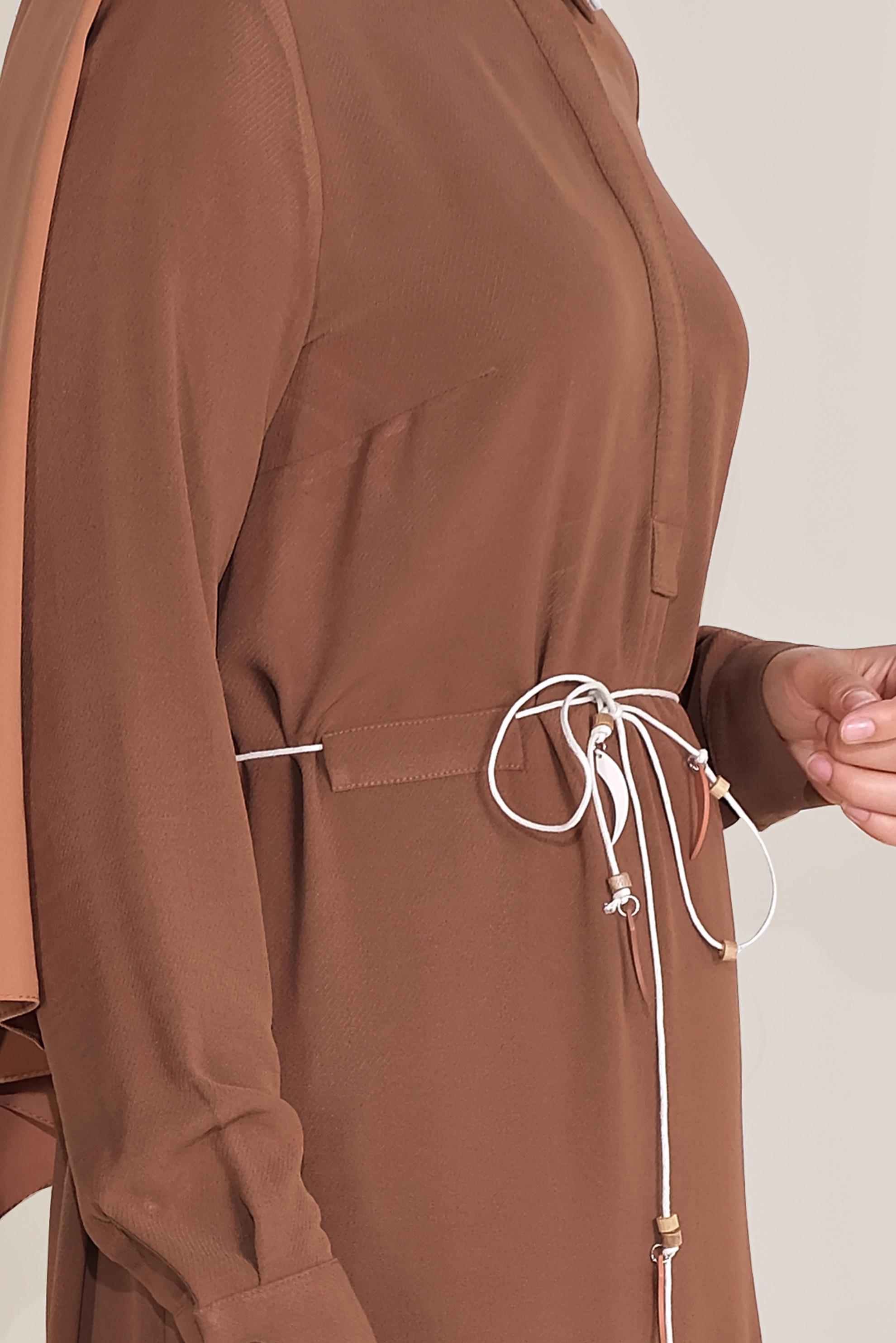 Tesettür giyim KAHVE BELDEN BAĞLAMALI ELBİSE 40675