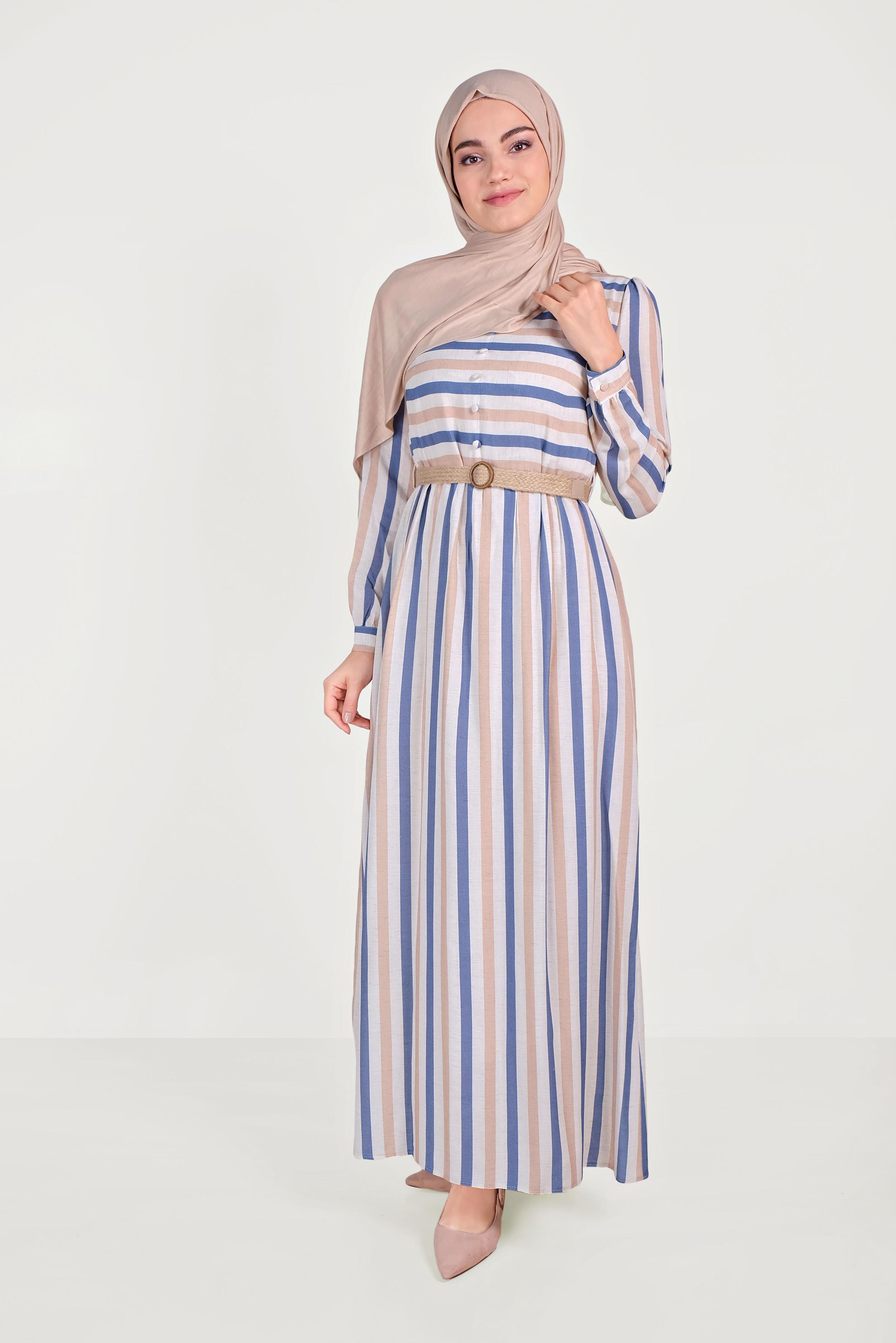Hijab clothing NAVY BLUE STRIPED DRESS 40705 