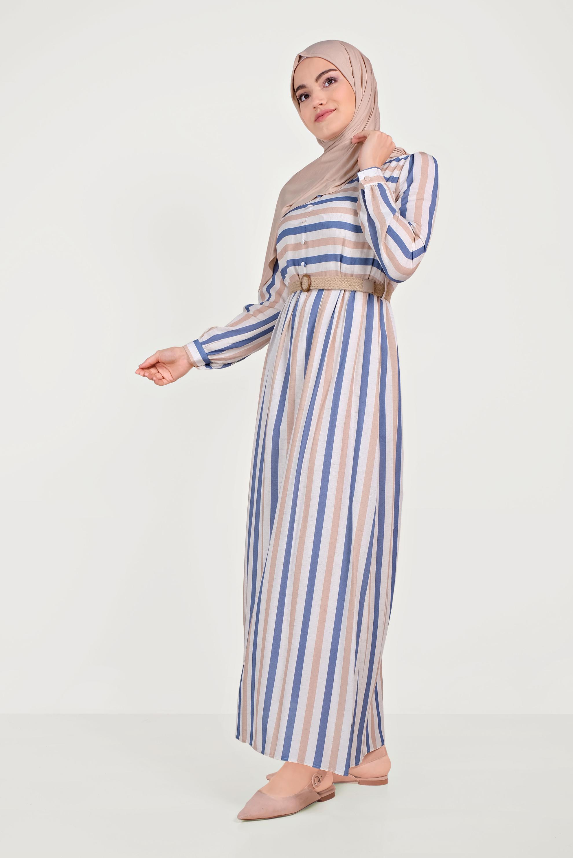 Hijab clothing NAVY BLUE STRIPED DRESS 40705 