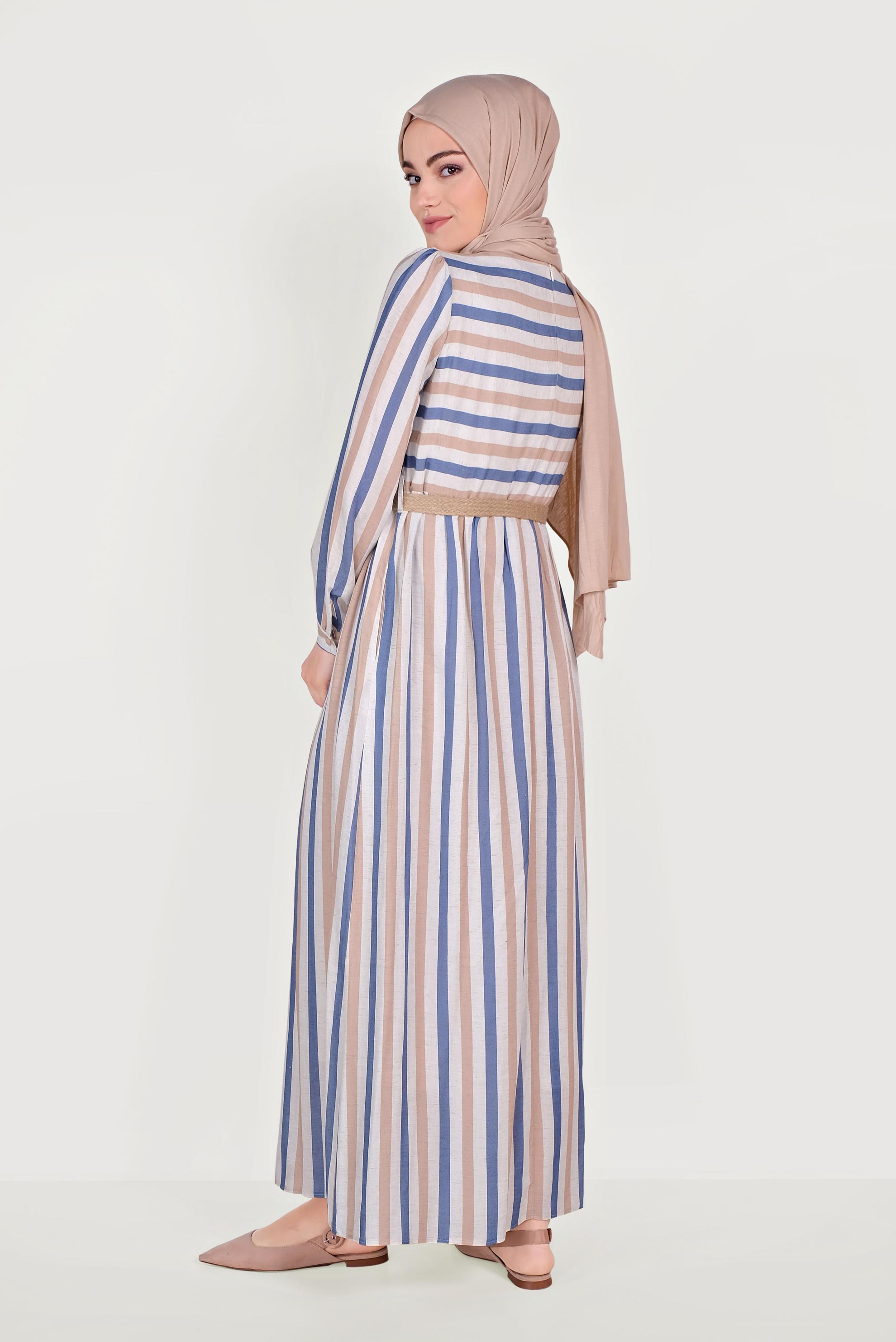 Hijab clothing NAVY BLUE STRIPED DRESS 40705 