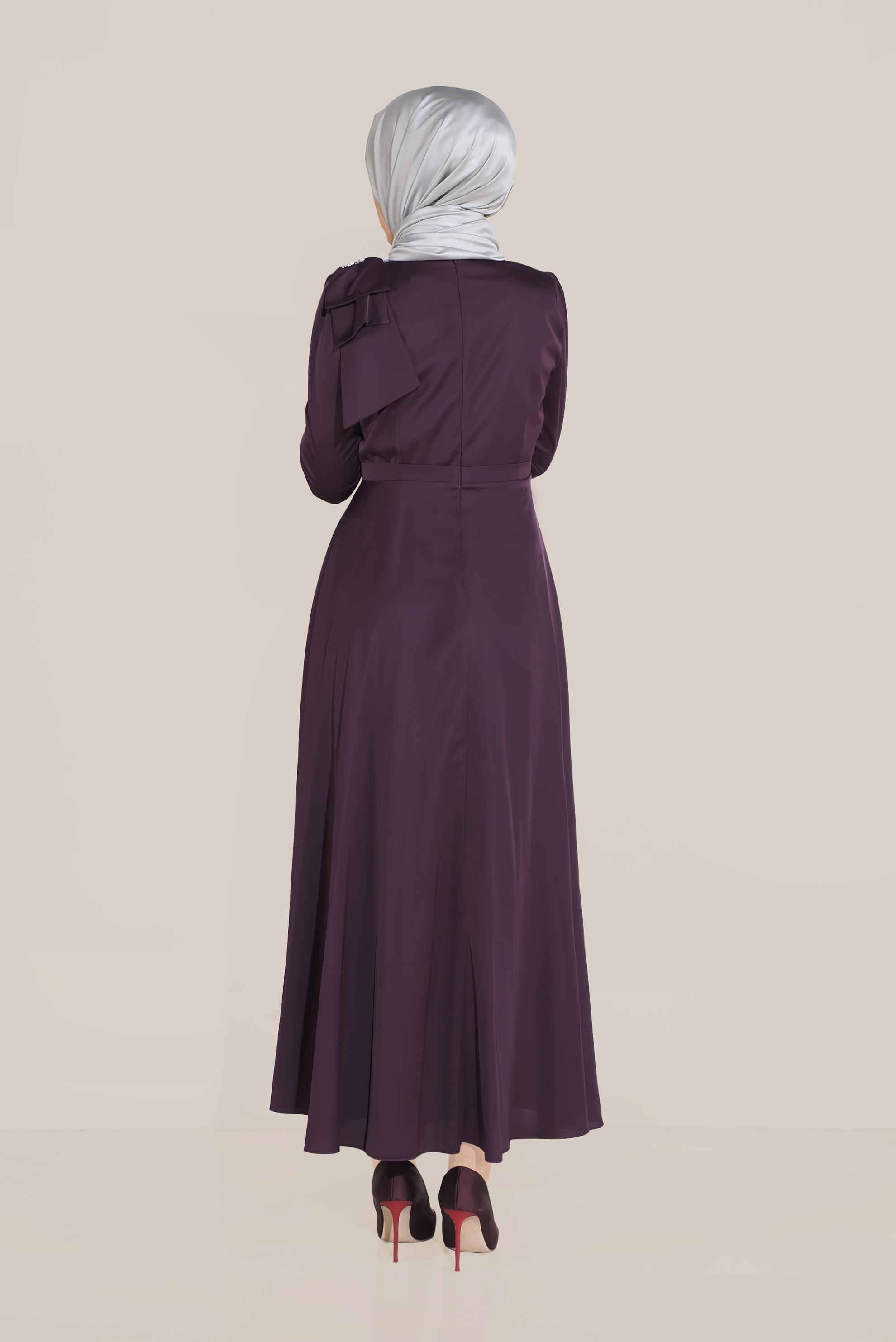 Tesettür giyim MOR OMUZ DETAYLI YÜKSEK BEL ELBİSE 40735