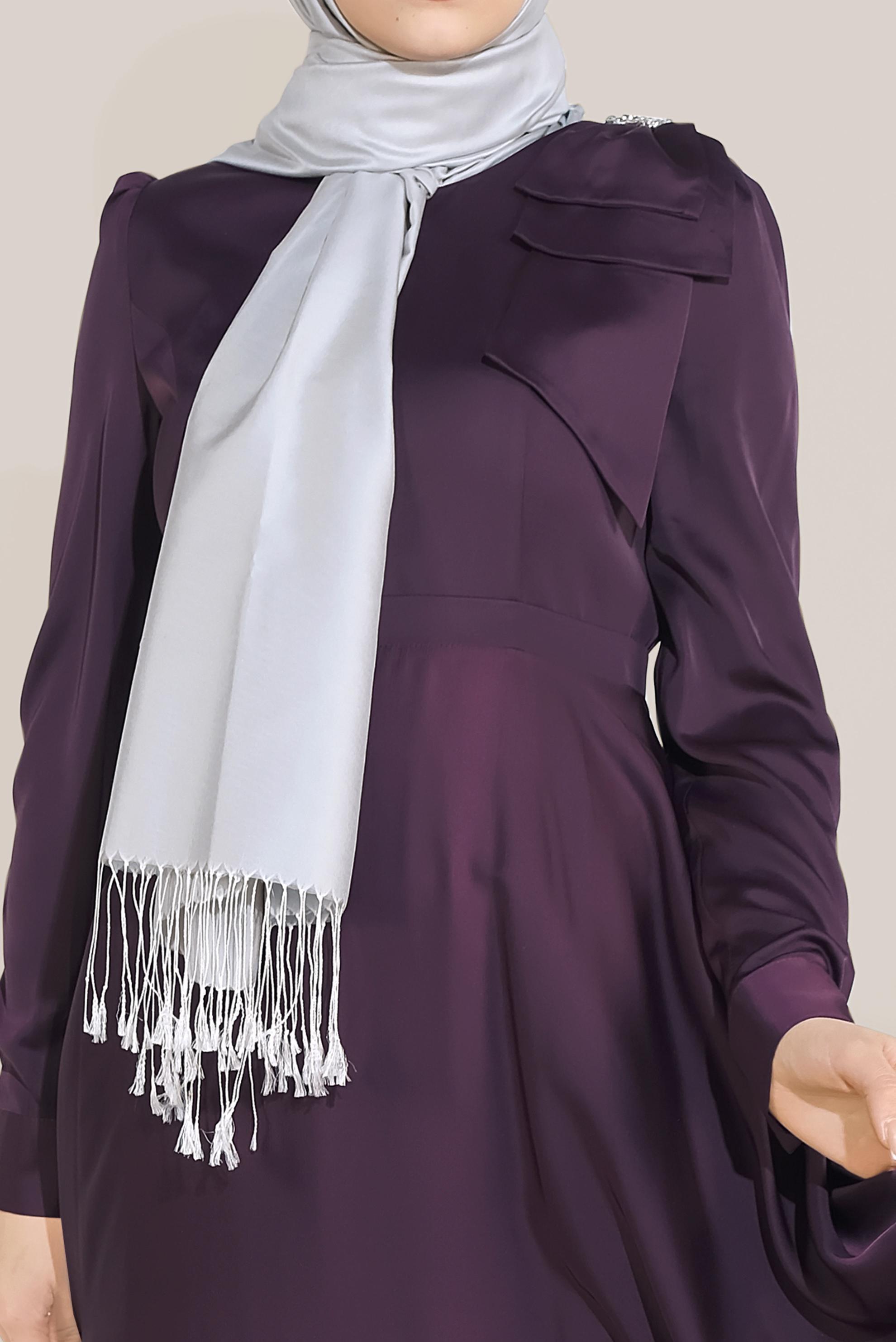 Tesettür giyim MOR OMUZ DETAYLI YÜKSEK BEL ELBİSE 40735