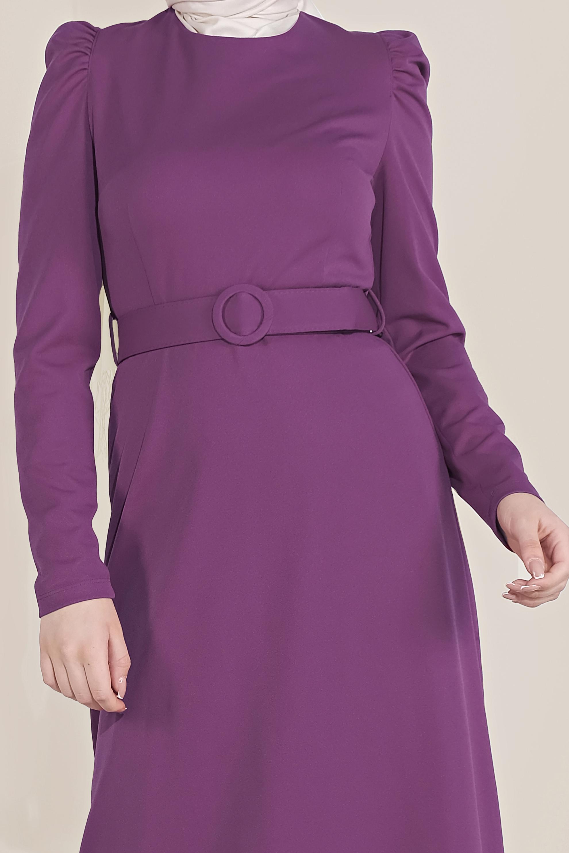 Tesettür giyim MOR KARPUZ KOL KEMERLİ ELBİSE 40760