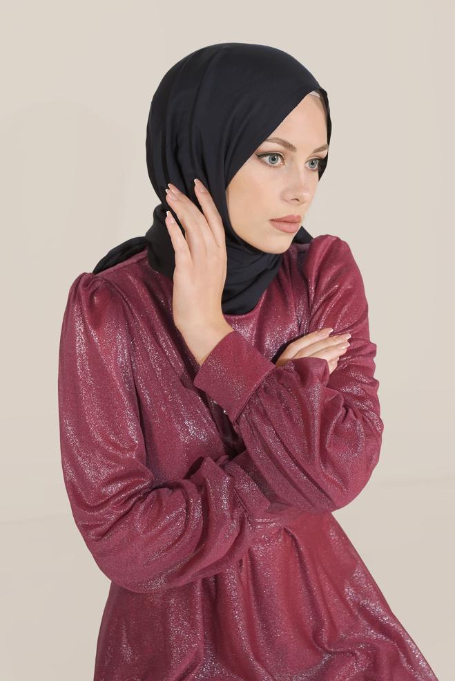 Tesettür giyim KIRMIZI BİSİKLET YAKA ELBİSE 40770 - ALVİNA