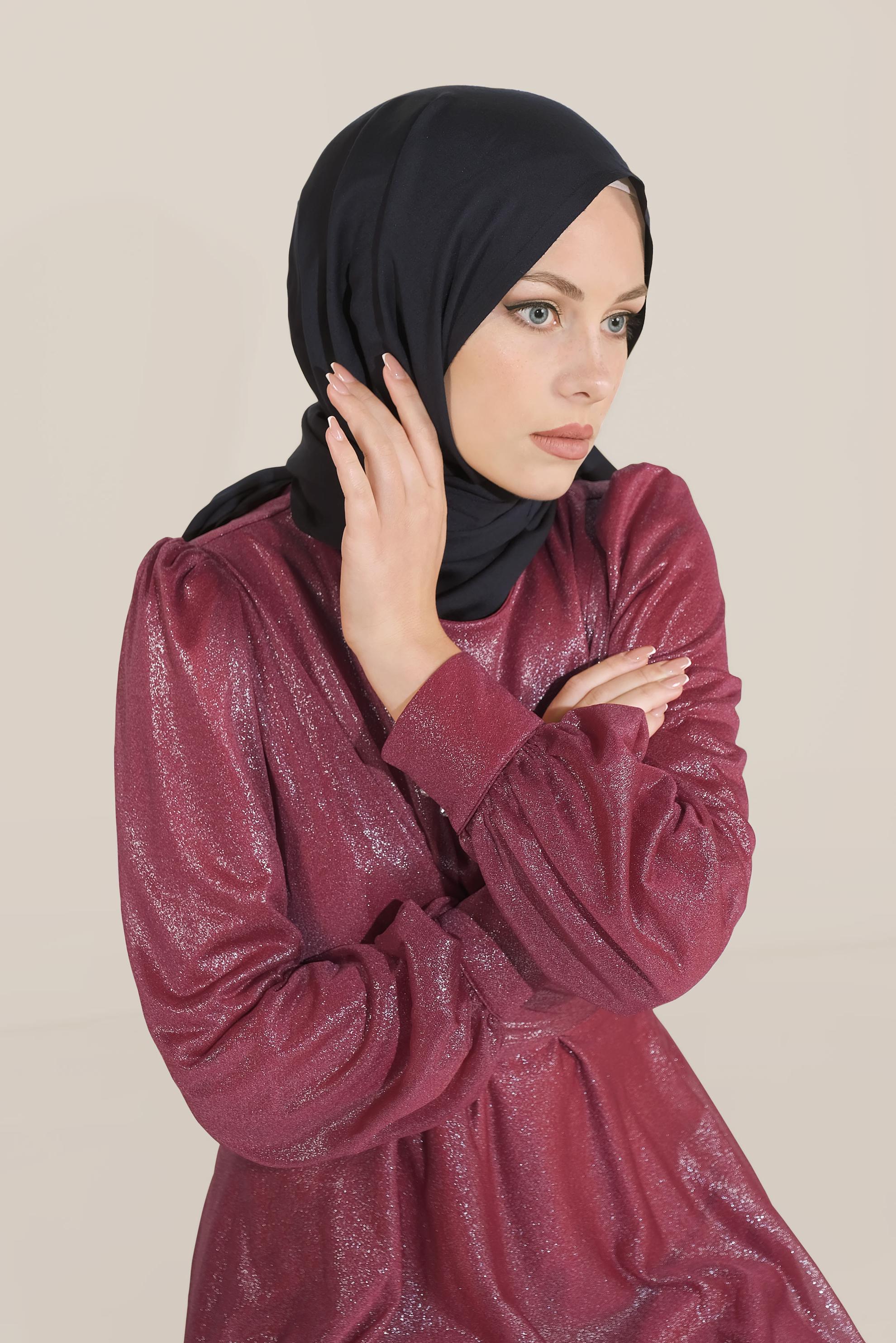 Tesettür giyim KIRMIZI BİSİKLET YAKA ELBİSE 40770