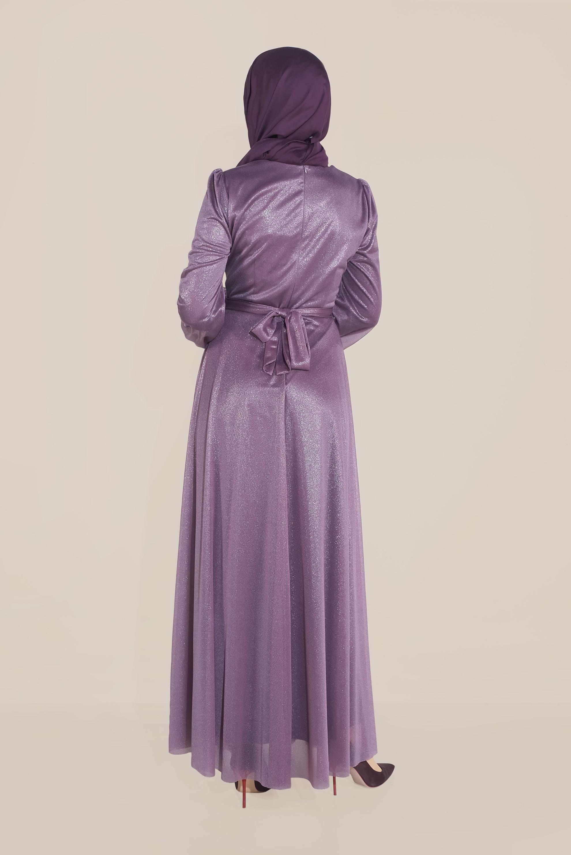 Tesettür giyim MOR BİSİKLET YAKA ELBİSE 40770