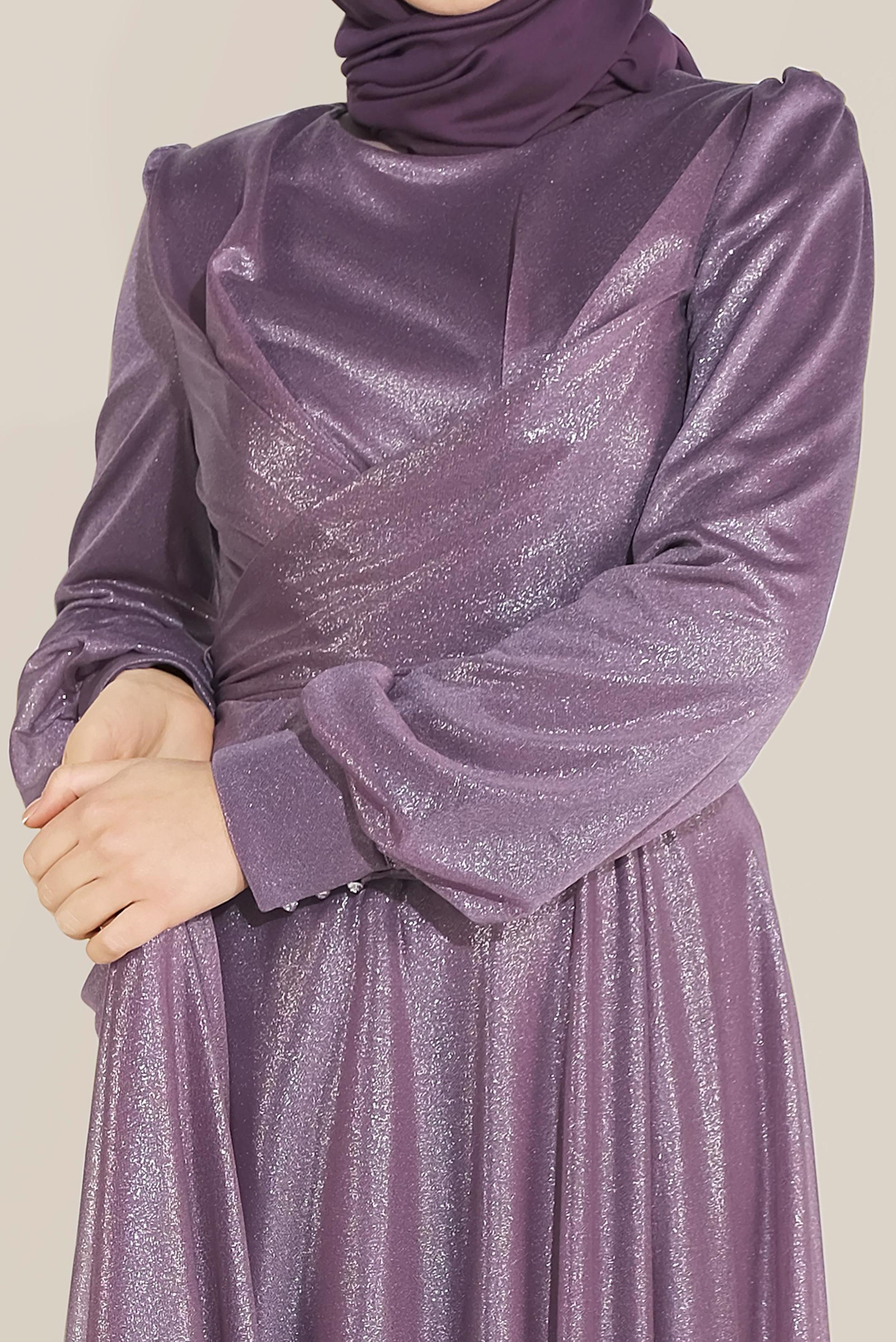 Tesettür giyim MOR BİSİKLET YAKA ELBİSE 40770