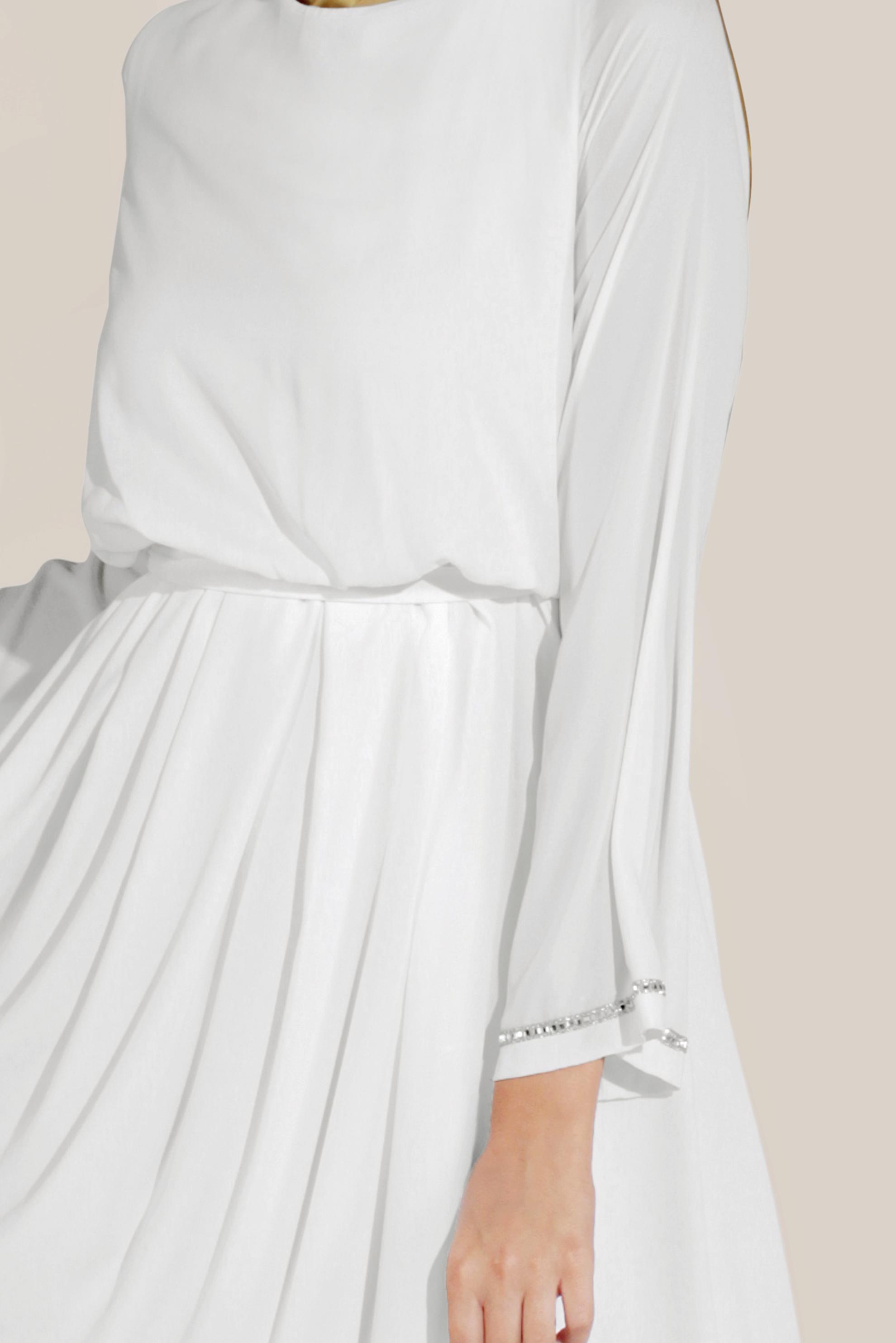 Tesettür giyim BEYAZ BELİ LASTİKLİ TAŞLI SALAŞ ELBİSE 40772 