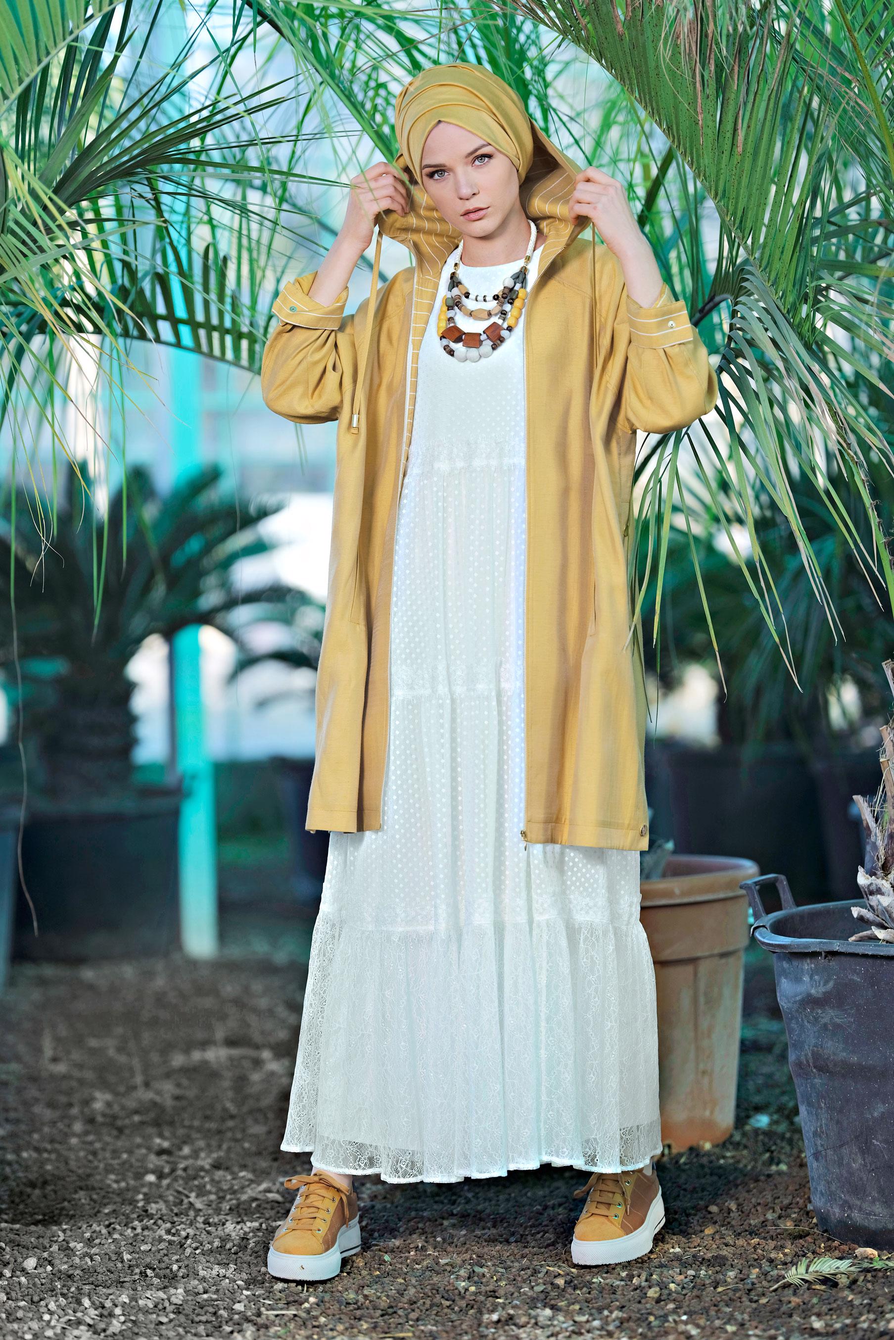 Tesettür giyim BEYAZ DANTELLİ ELBİSE 4102