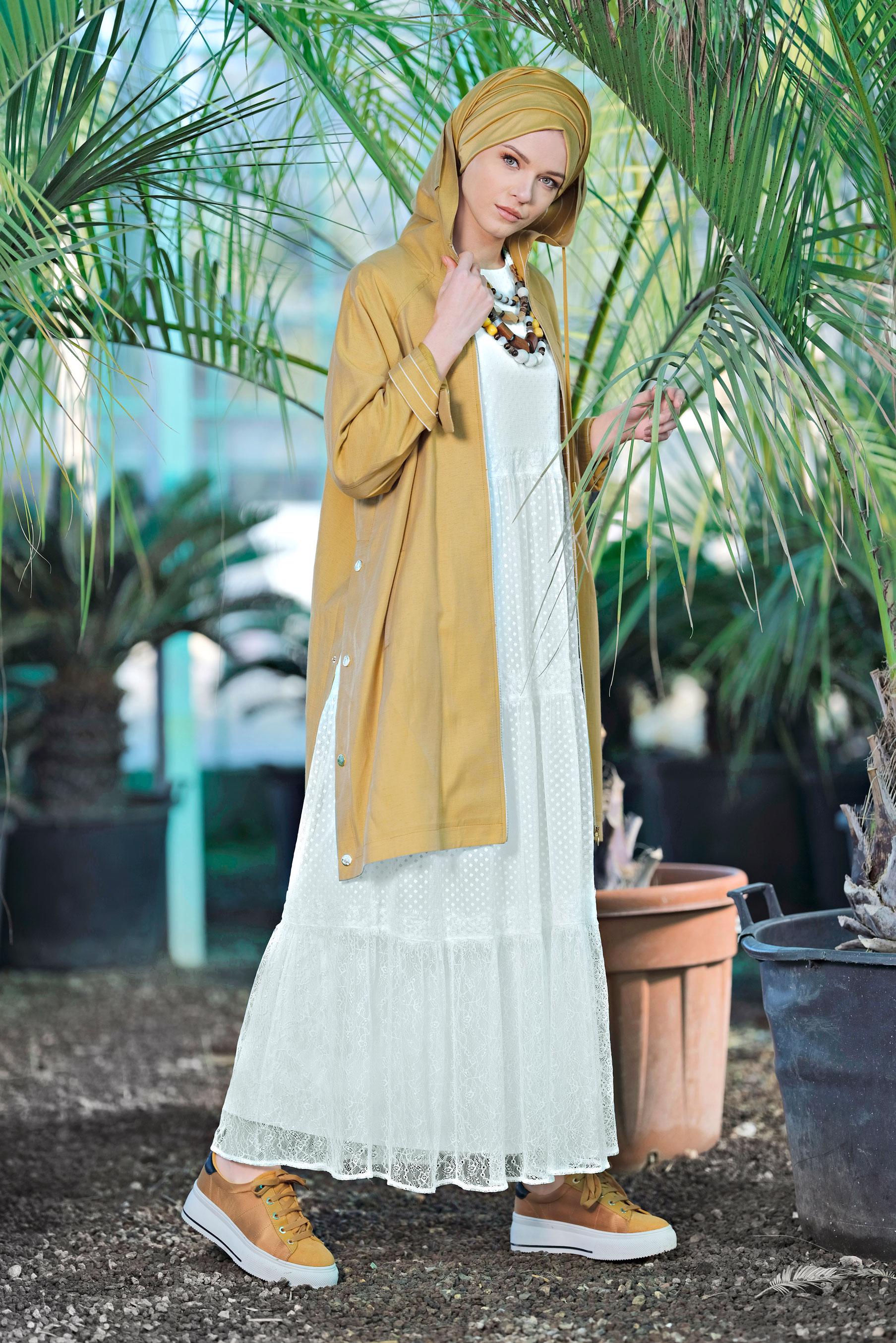 Tesettür giyim BEYAZ DANTELLİ ELBİSE 4102