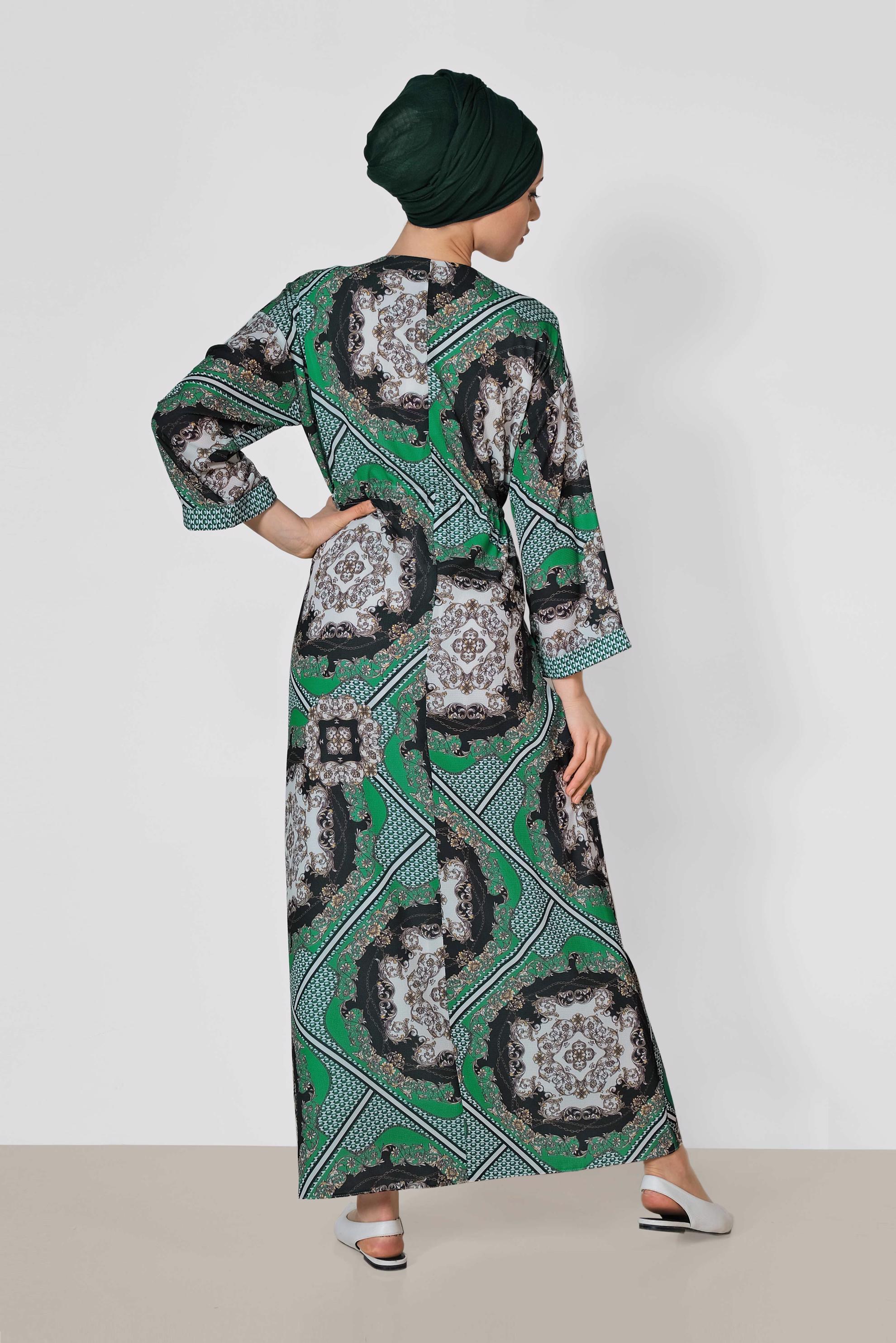 Hijab clothing GREEN SMOCKING PATTERNED DRESS 4107 