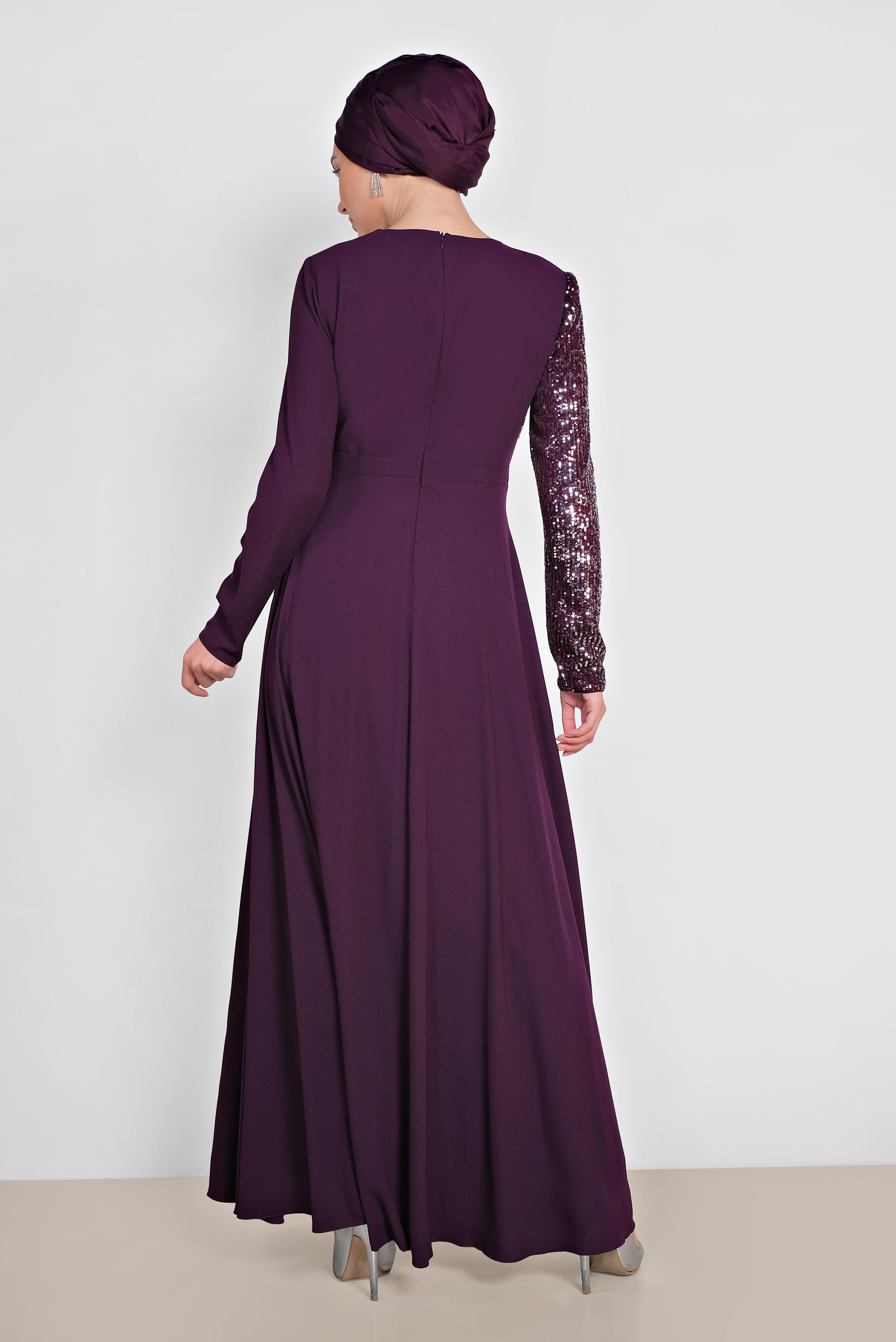 Tesettür giyim MÜRDÜM PUL PAYET DETAYLI ABİYE ELBİSE 4218 