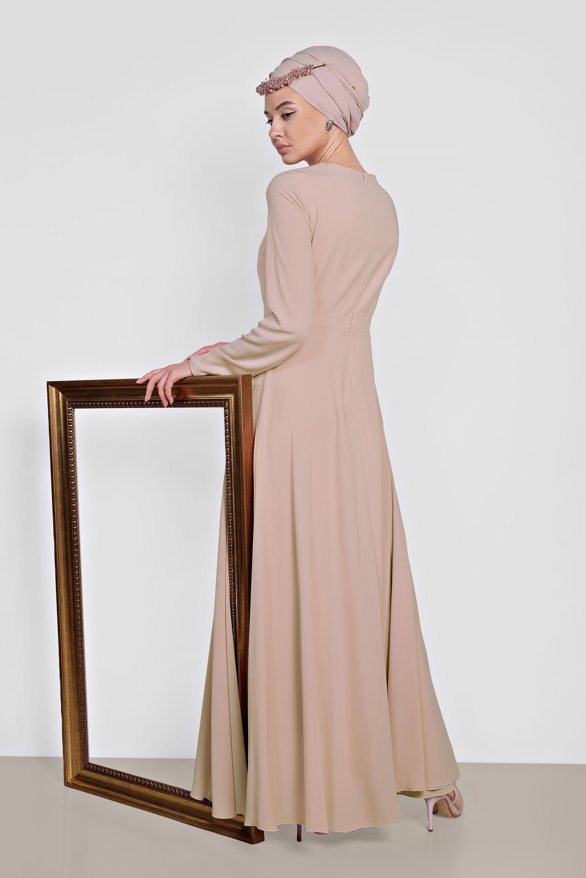 Tesettür giyim PUDRA PUL PAYET DETAYLI ABİYE ELBİSE 4218 