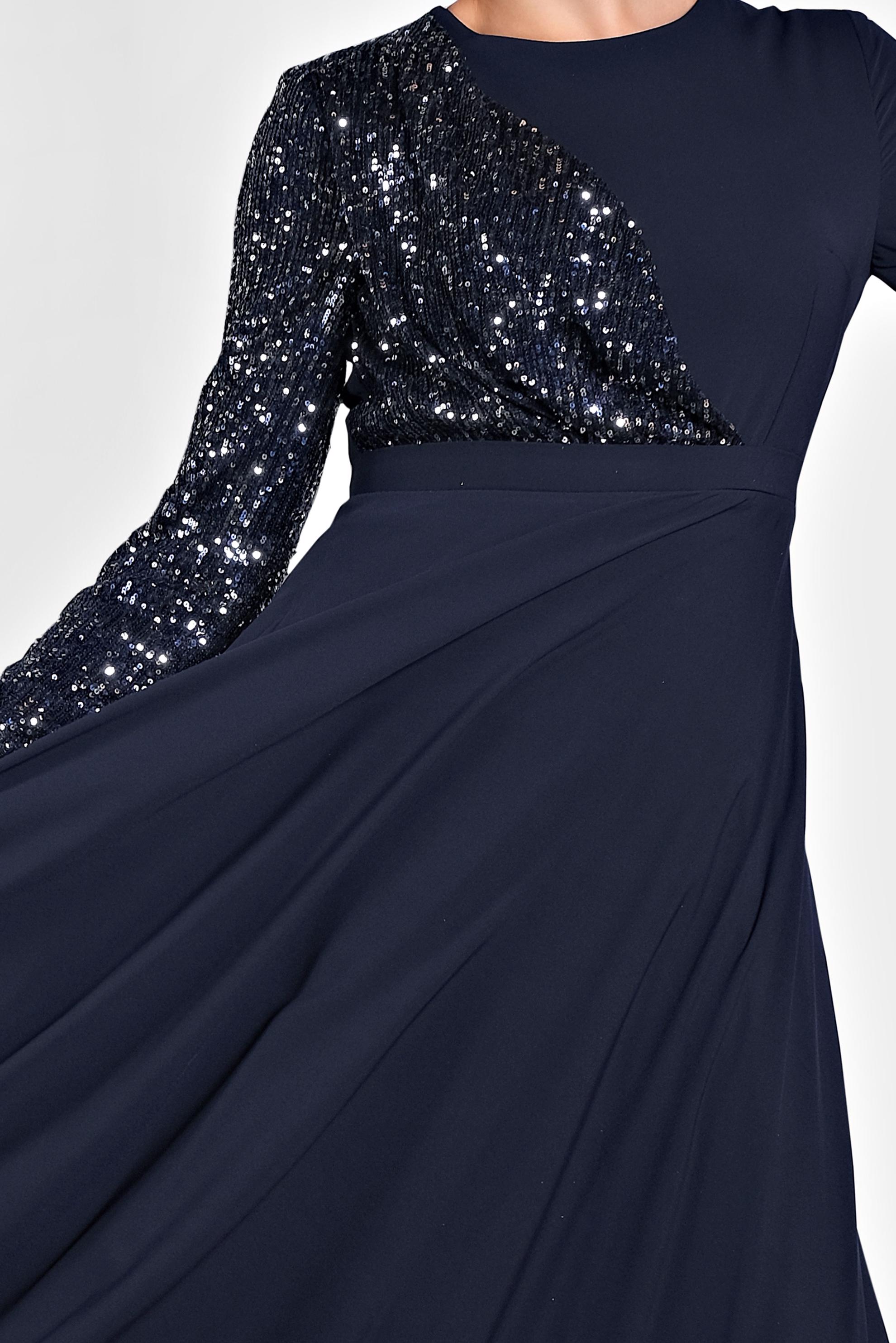 Tesettür giyim LACİVERT PUL PAYET DETAYLI ABİYE ELBİSE 4218 