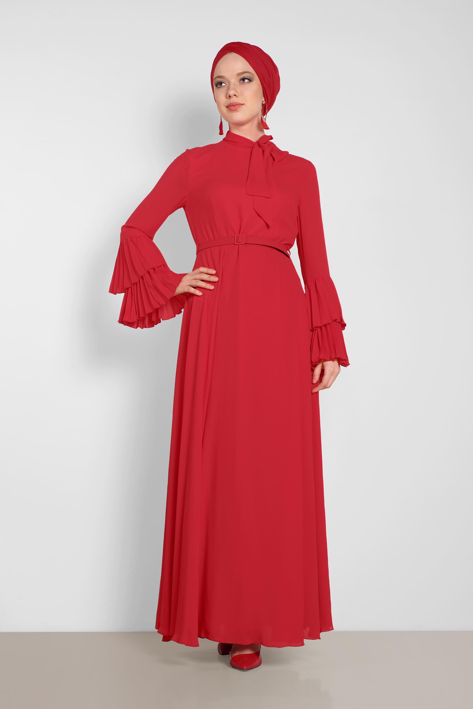 Vêtements hijab ROUGE ROBE PLISSÉE 4219