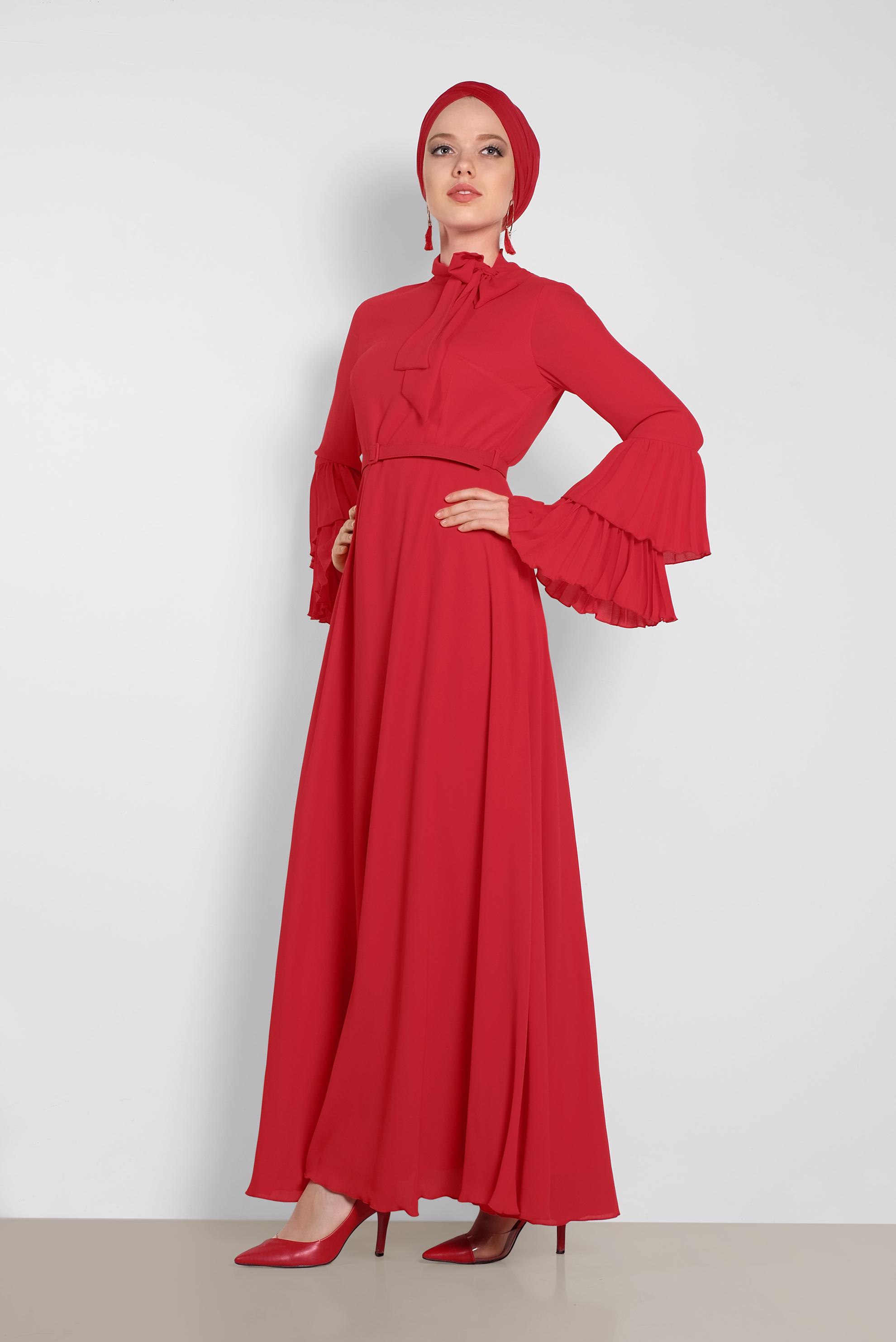 Vêtements hijab ROUGE ROBE PLISSÉE 4219