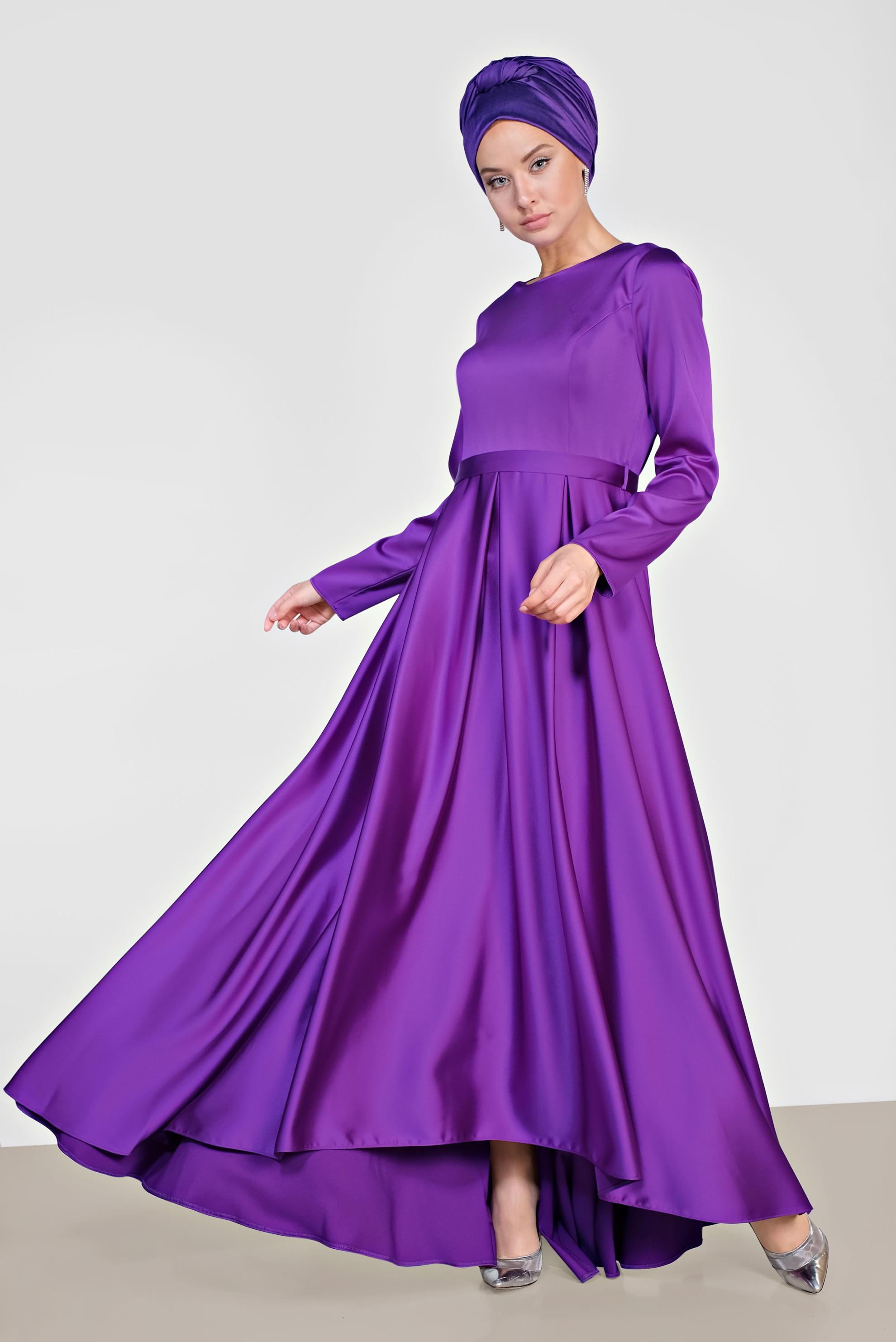 Tesettür giyim MOR SATEN ABİYE ELBİSE 4226