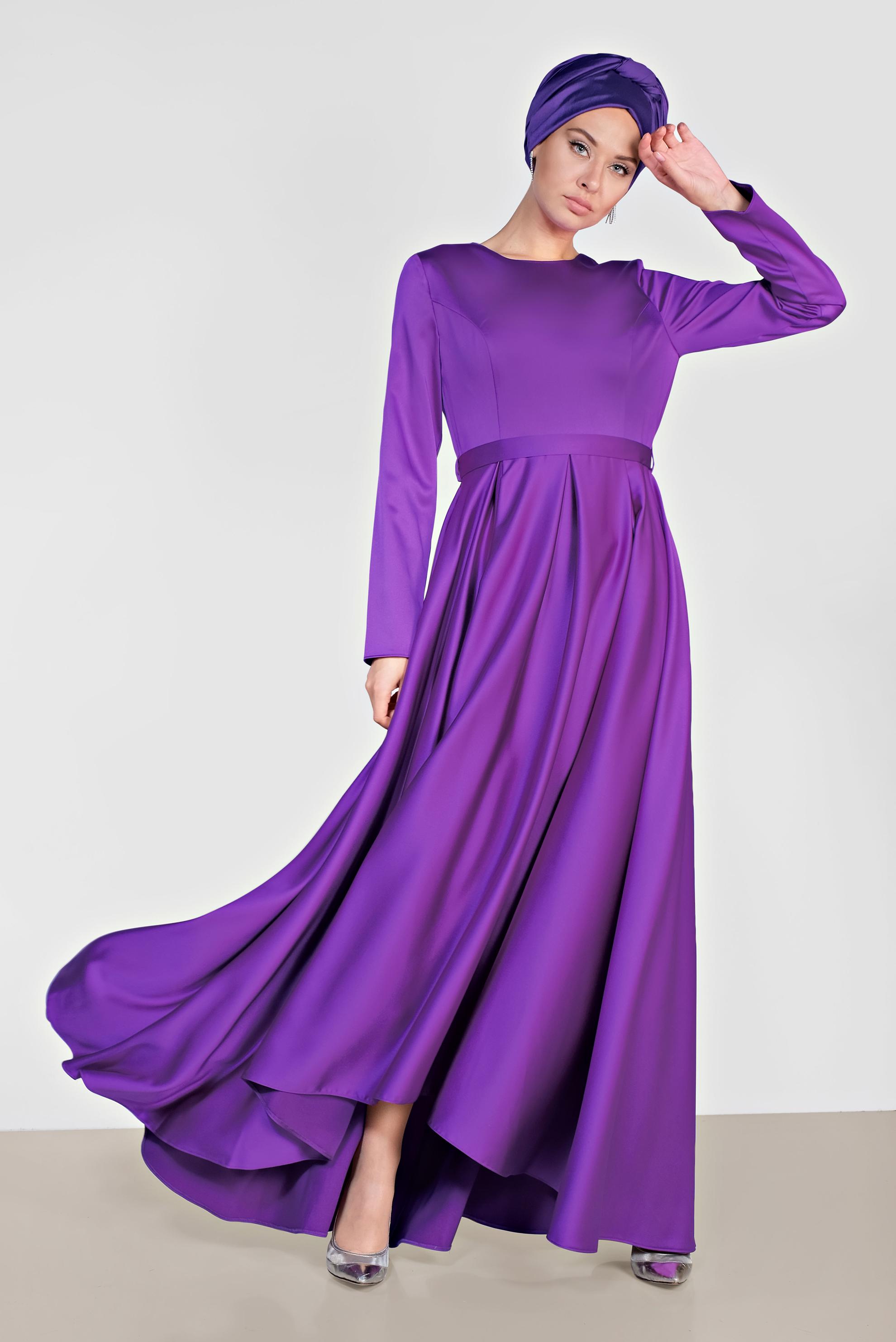 Tesettür giyim MOR SATEN ABİYE ELBİSE 4226