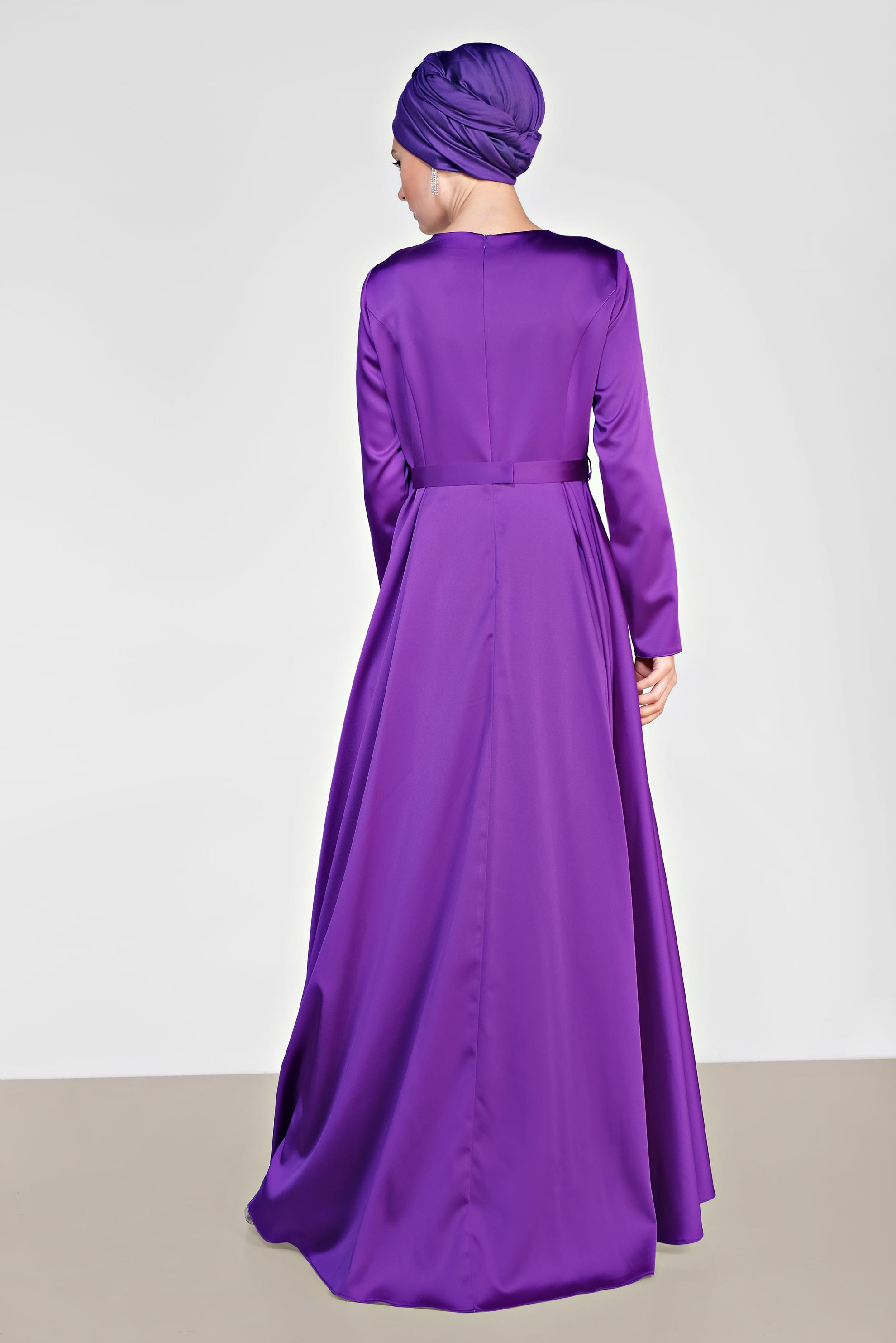 Tesettür giyim MOR SATEN ABİYE ELBİSE 4226