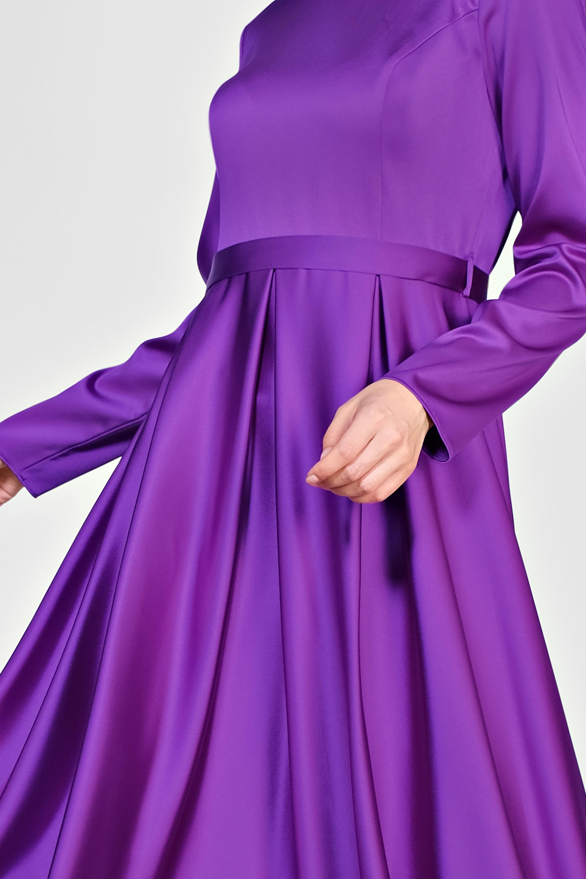 Tesettür giyim MOR SATEN ABİYE ELBİSE 4226