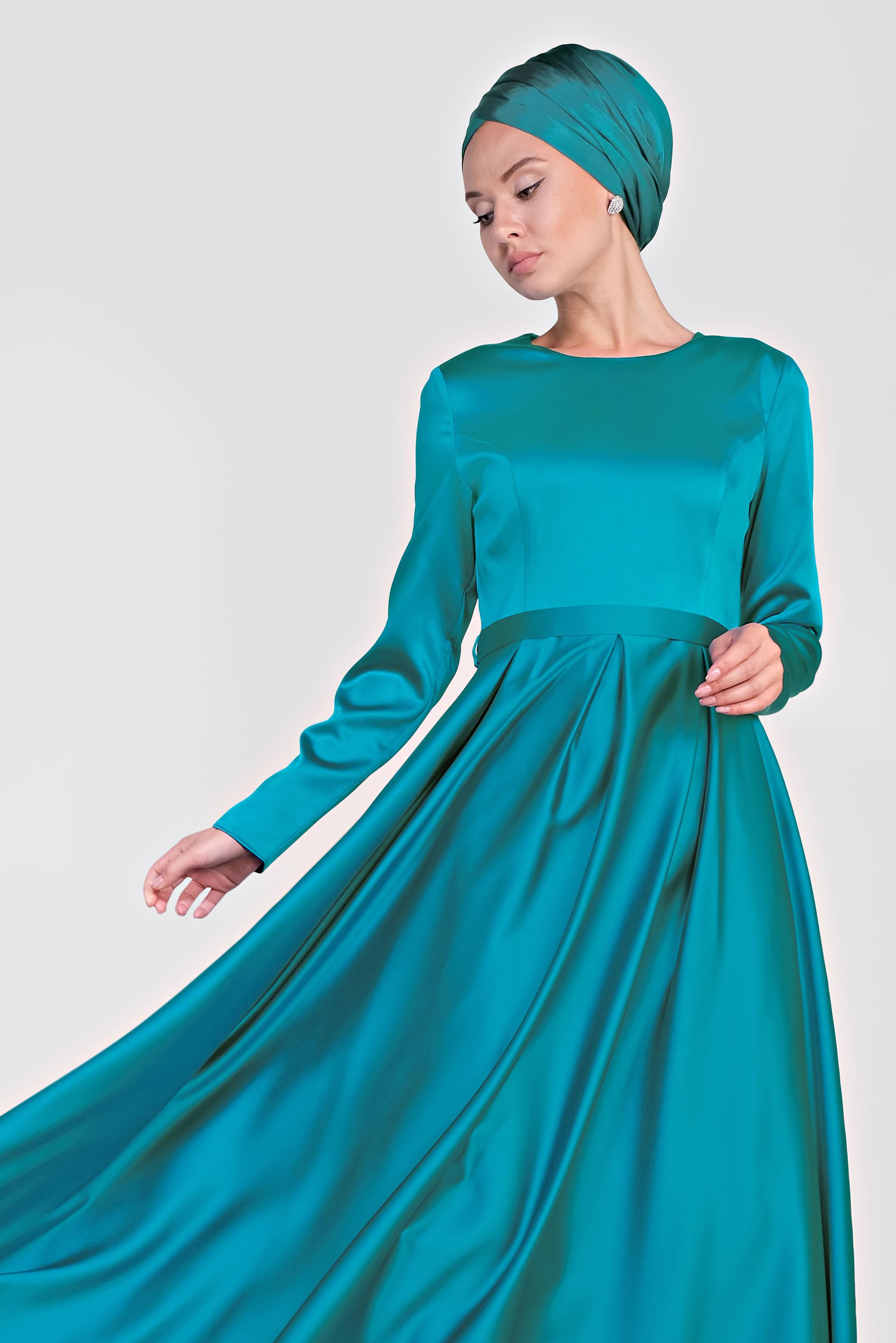 Vêtements hijab BLEU ROBE DE SOIRÉE SATIN 4226