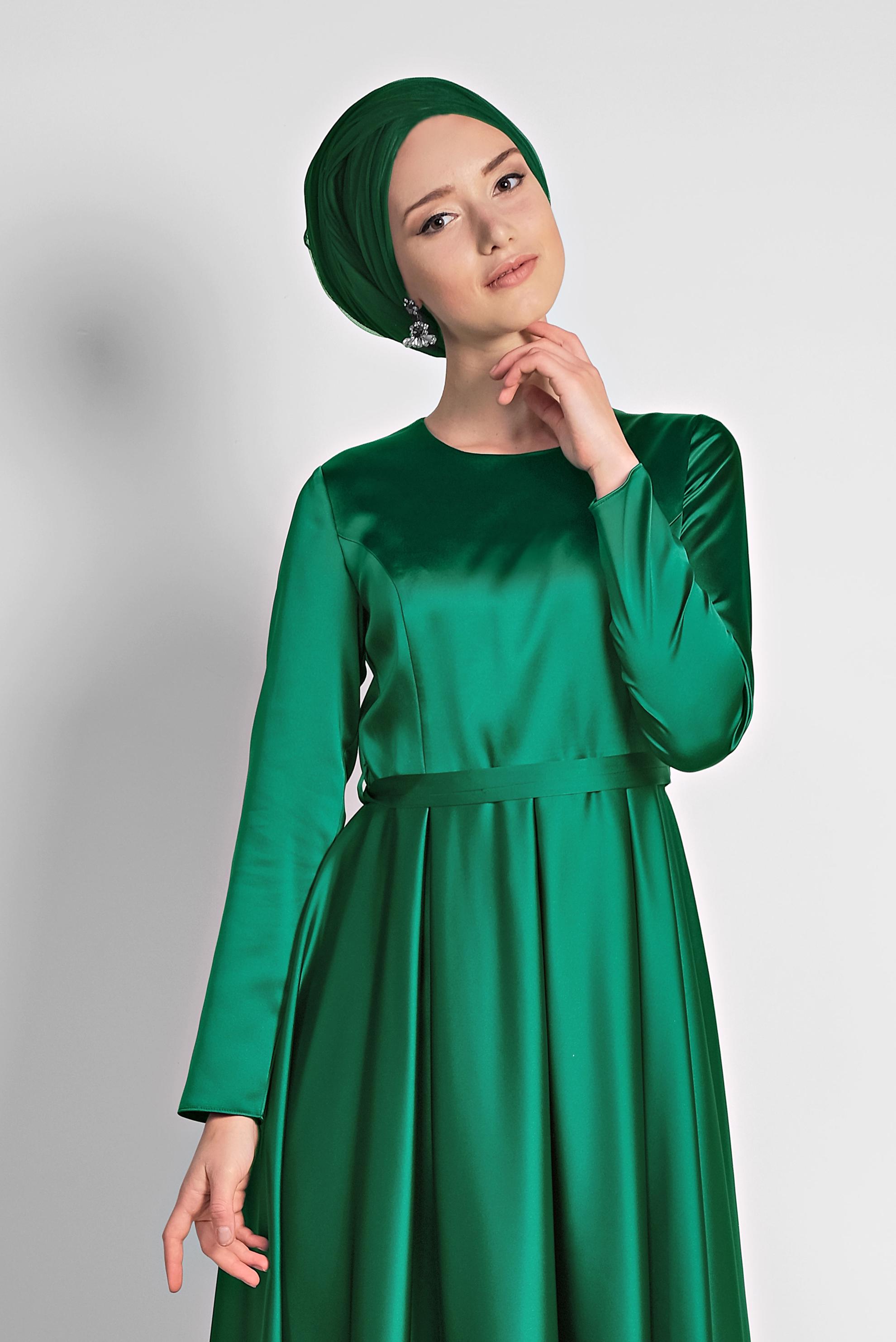 Vêtements hijab VERT ROBE DE SOIRÉE SATIN 4226