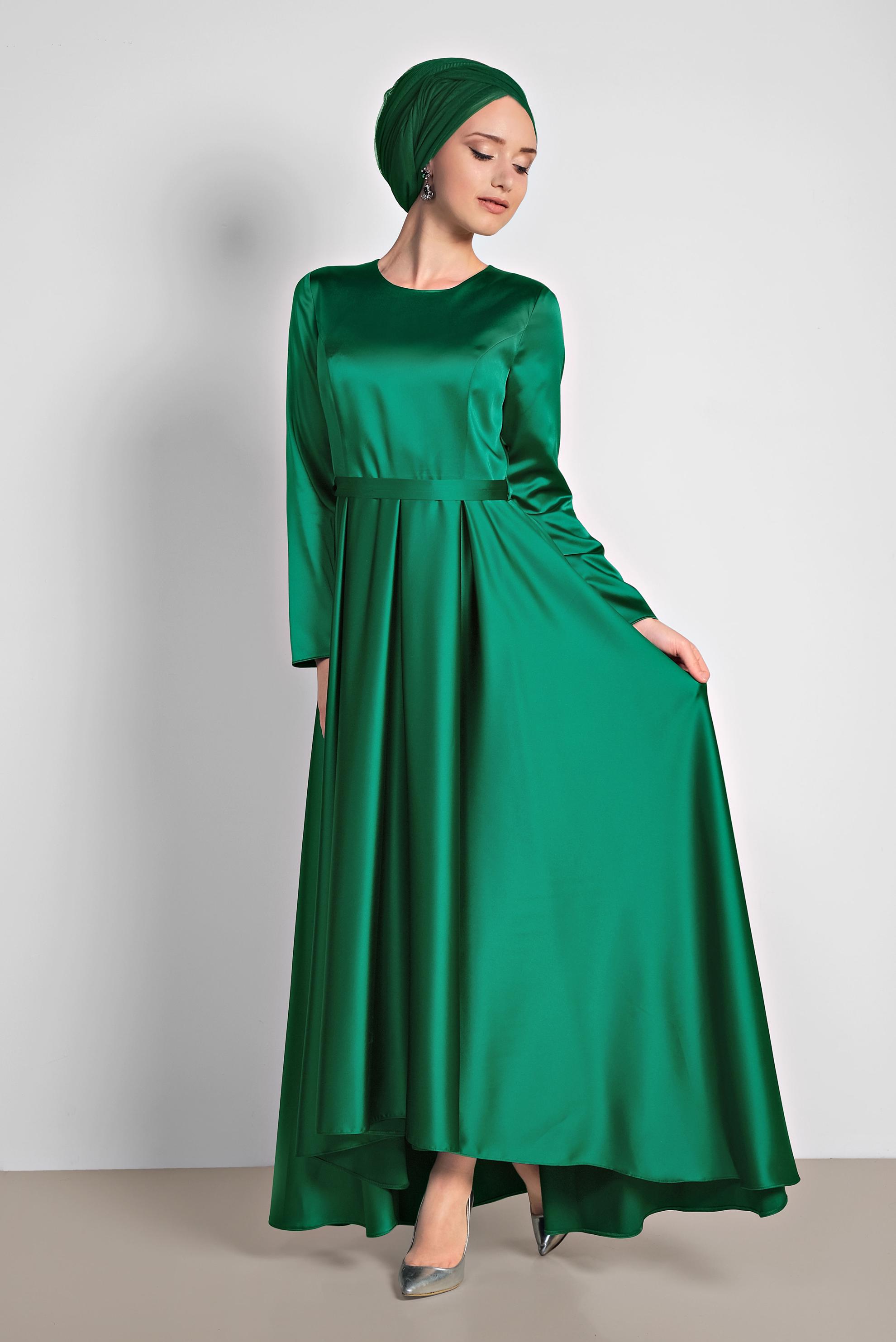 Vêtements hijab VERT ROBE DE SOIRÉE SATIN 4226