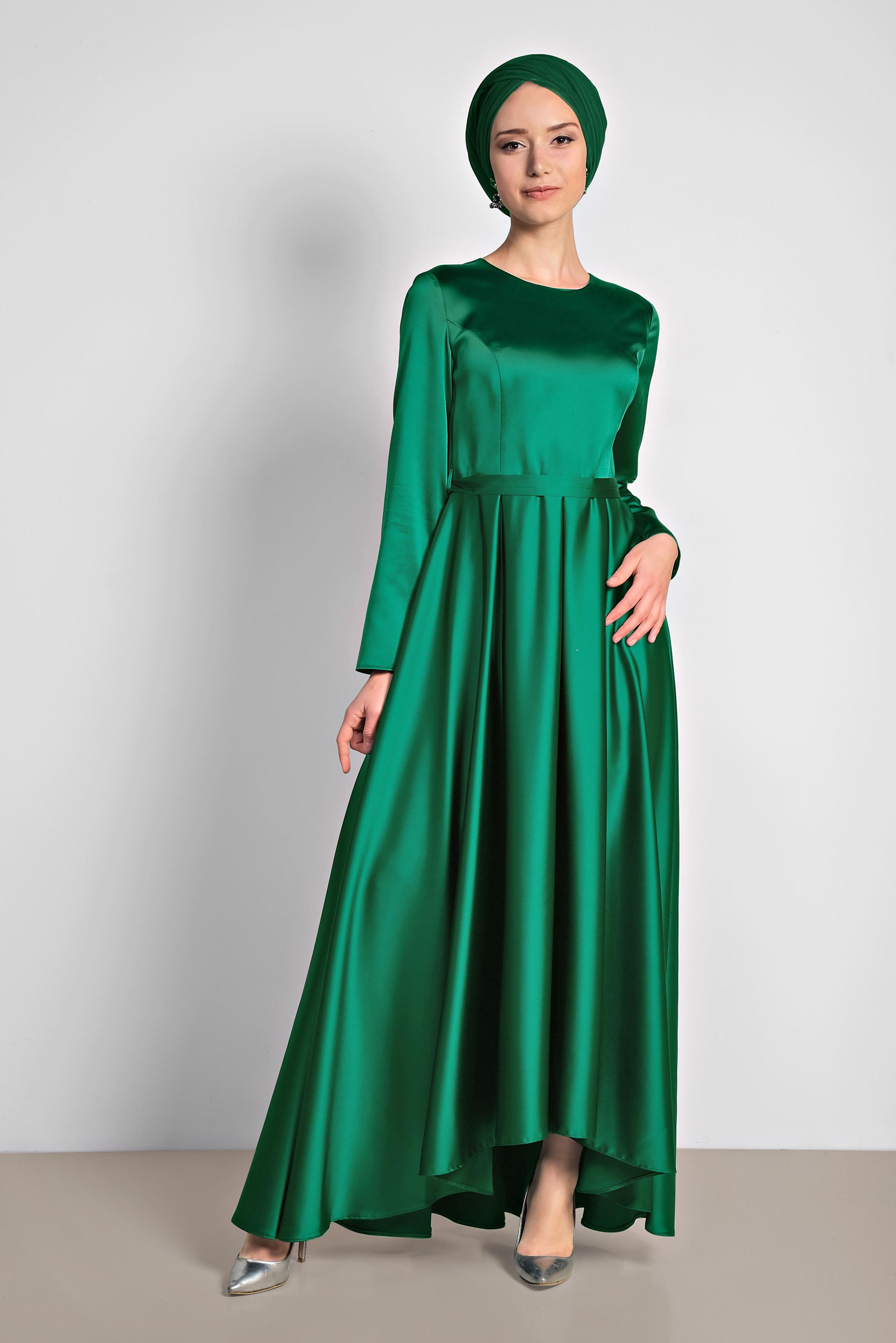 Vêtements hijab VERT ROBE DE SOIRÉE SATIN 4226