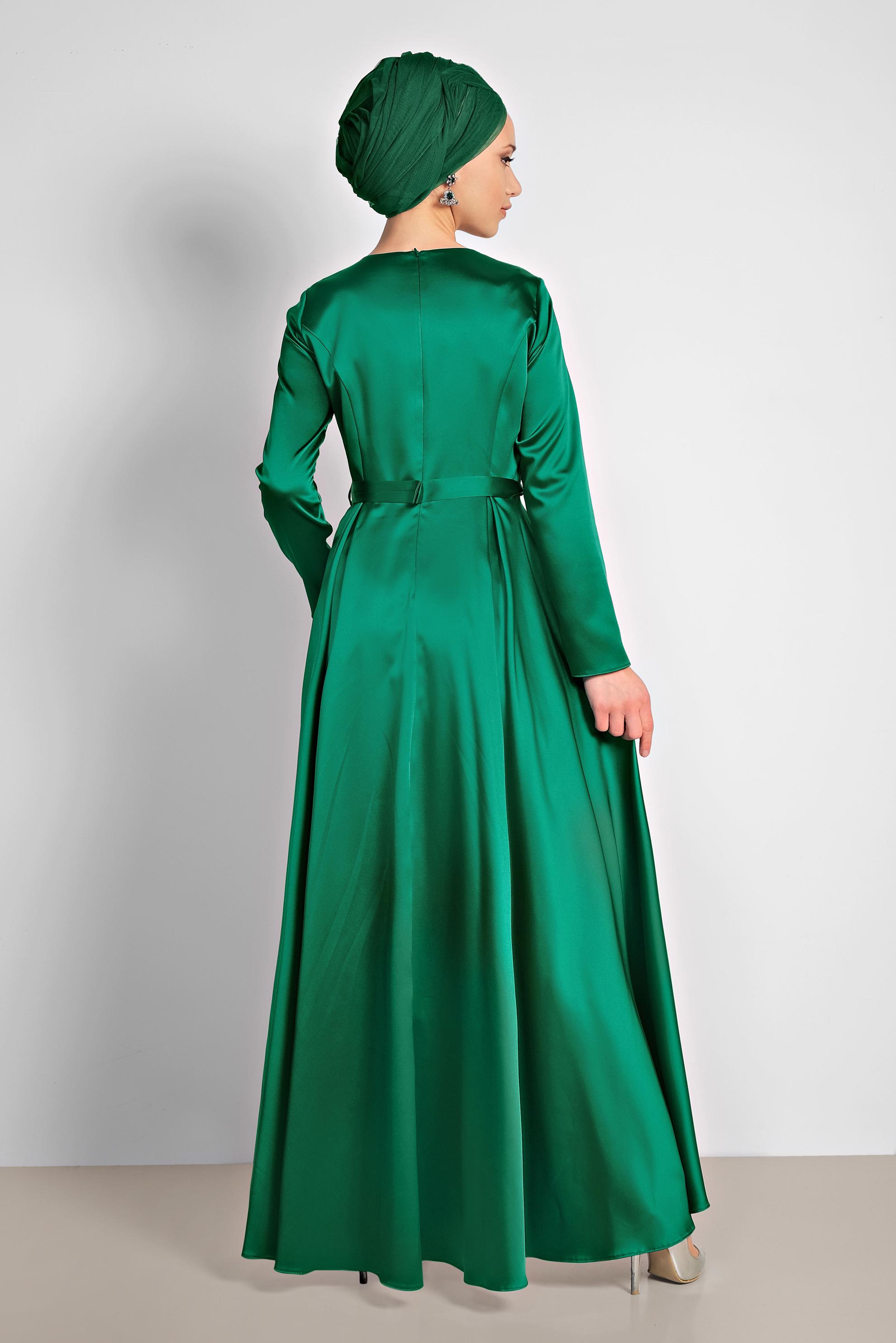 Vêtements hijab VERT ROBE DE SOIRÉE SATIN 4226