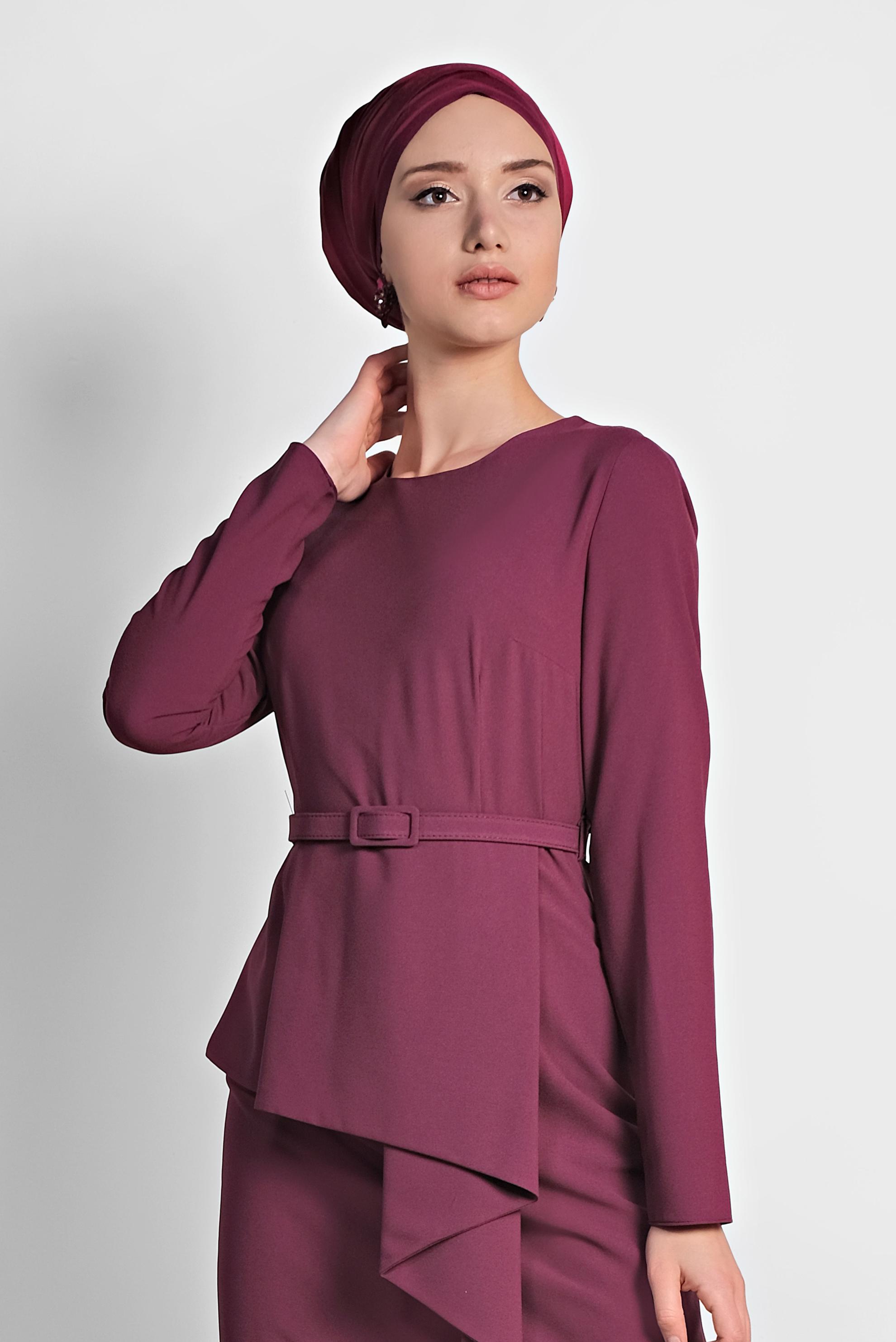 Tesettür giyim MÜRDÜM PARÇA DETAYLI ELBİSE 4267