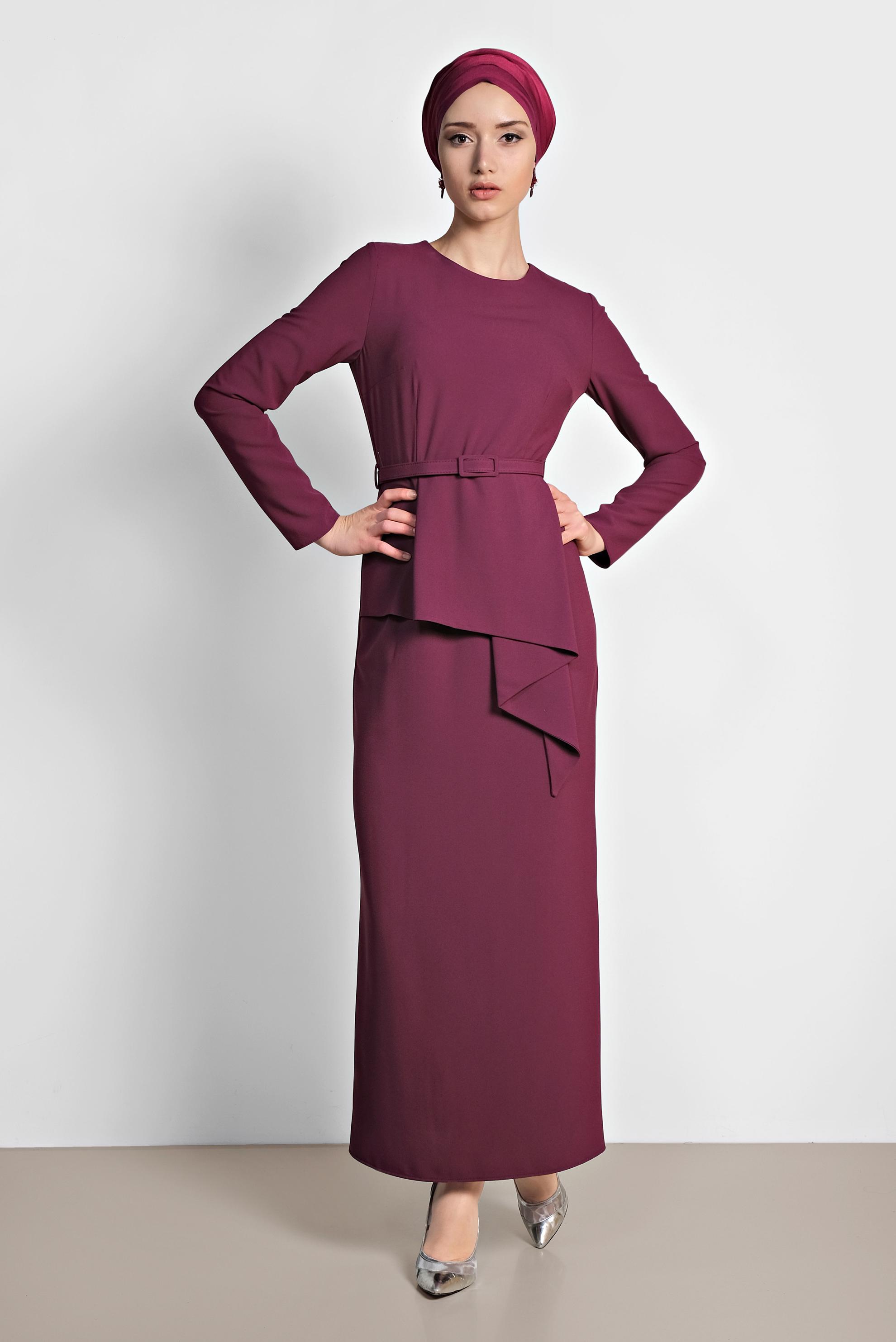 Tesettür giyim MÜRDÜM PARÇA DETAYLI ELBİSE 4267