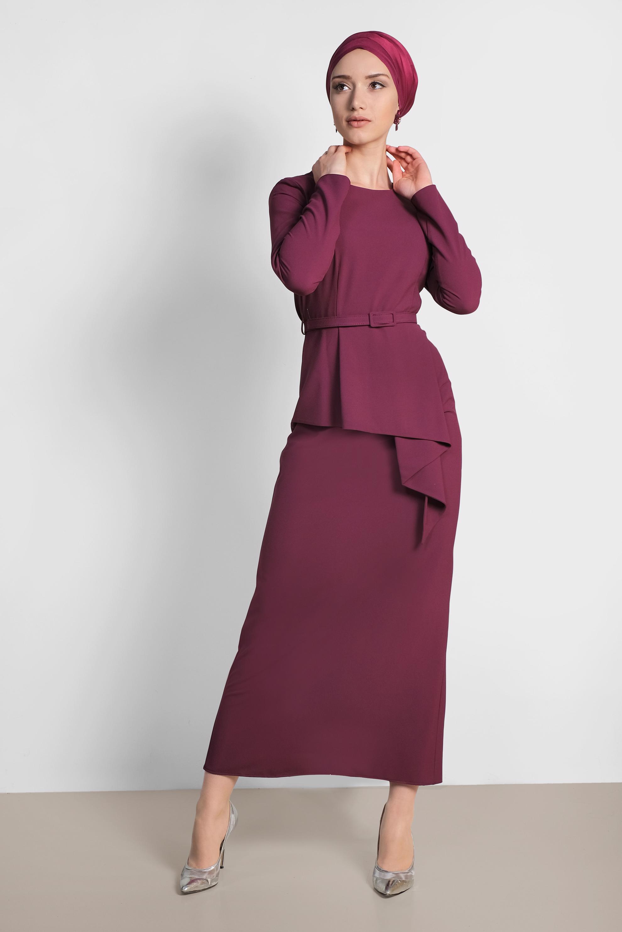 Tesettür giyim MÜRDÜM PARÇA DETAYLI ELBİSE 4267