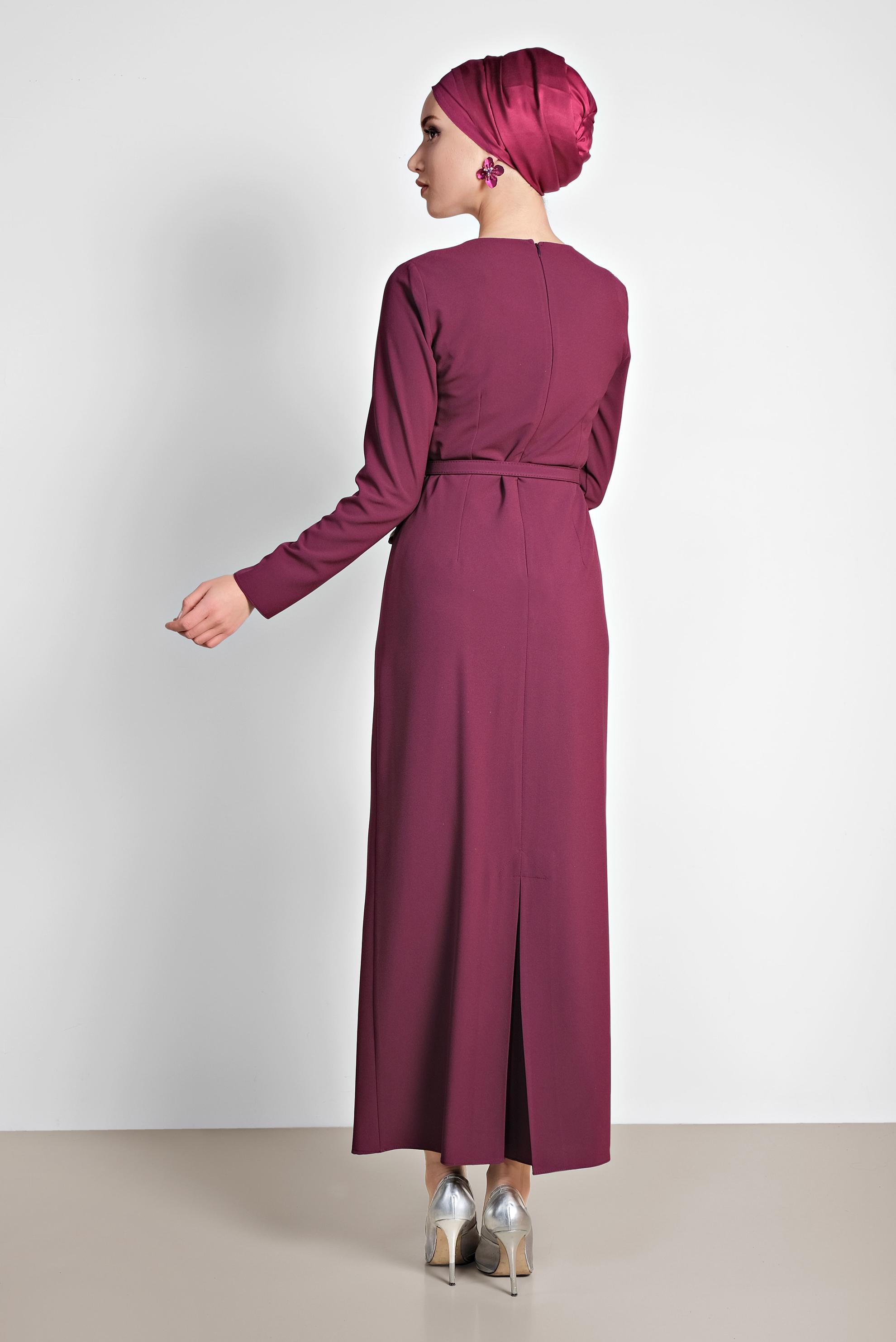 Tesettür giyim MÜRDÜM PARÇA DETAYLI ELBİSE 4267