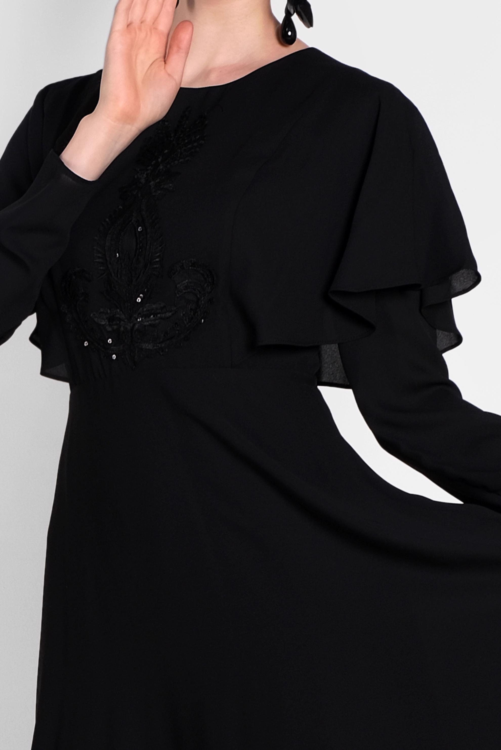 Tesettür giyim SİYAH NAKIŞ İŞLEMELİ VOLANLI ELBİSE 4268