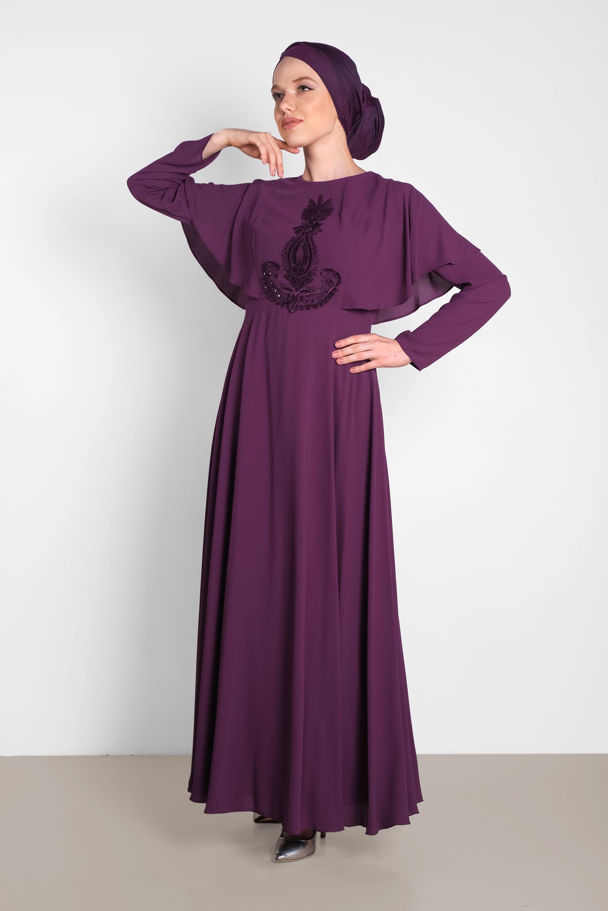 Vêtements hijab PRUNE ROBE À VOLANTS AVEC BRODERIE 4268