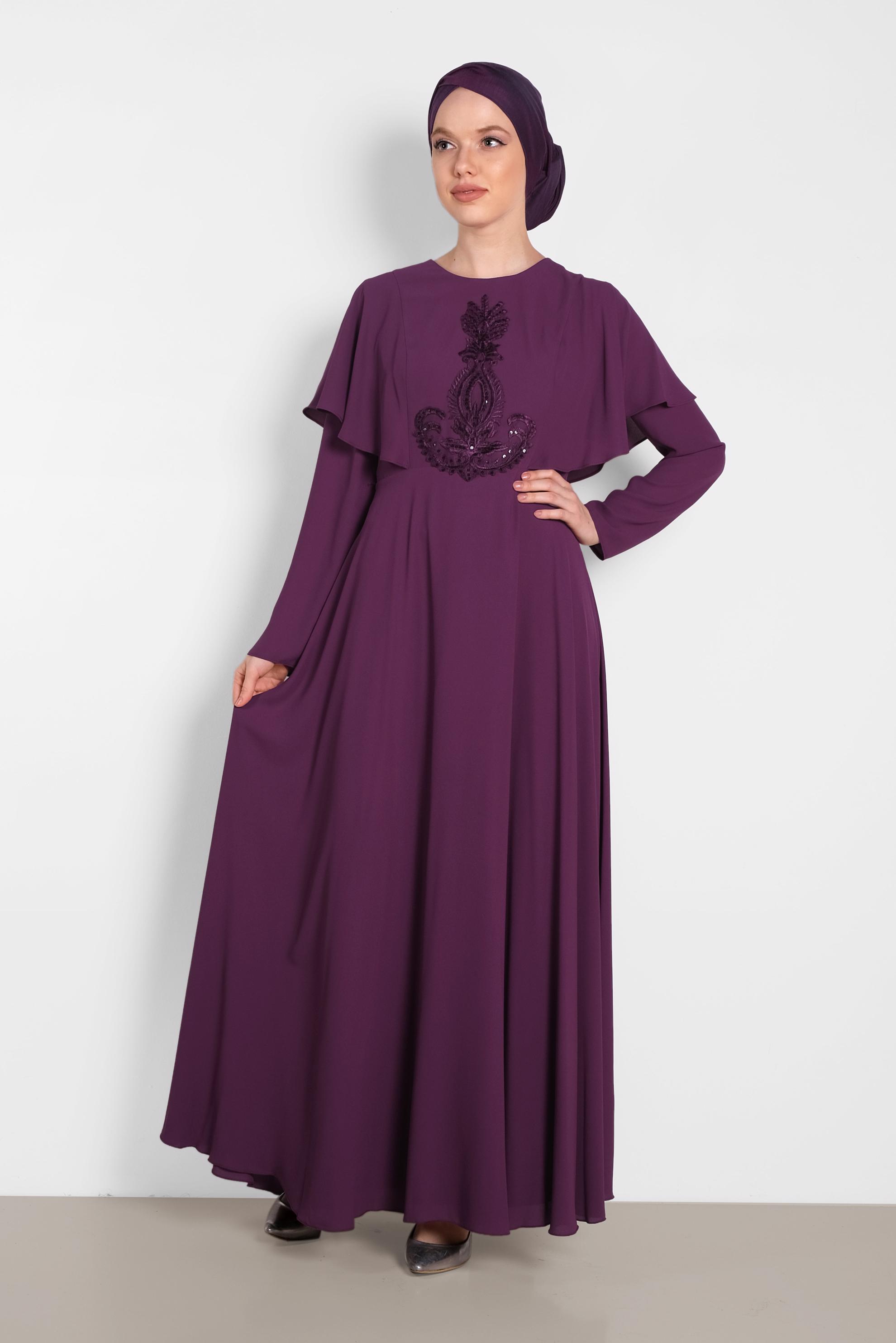 Vêtements hijab PRUNE ROBE À VOLANTS AVEC BRODERIE 4268