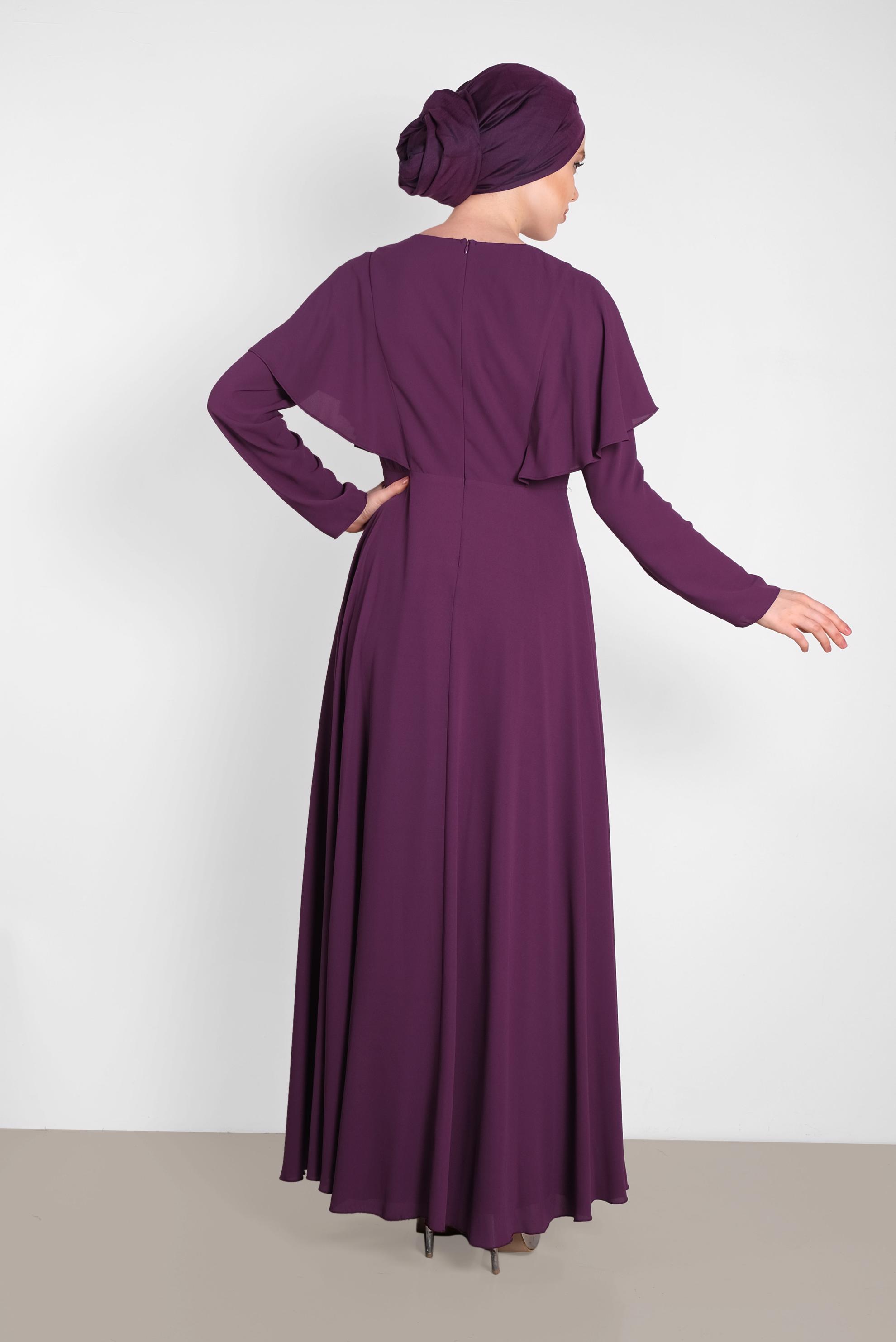 Vêtements hijab PRUNE ROBE À VOLANTS AVEC BRODERIE 4268