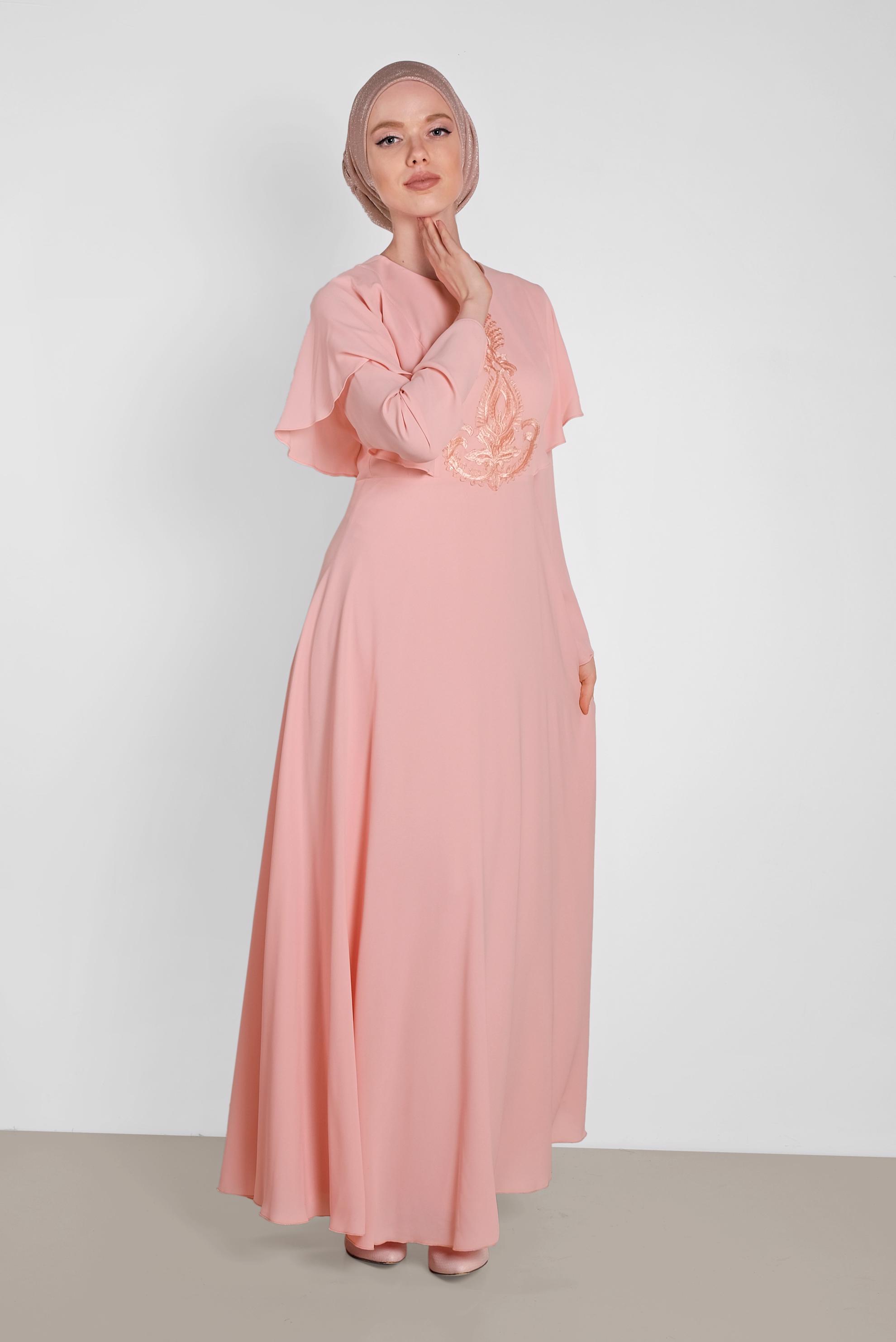 Vêtements hijab POUDRE ROBE À VOLANTS AVEC BRODERIE 4268