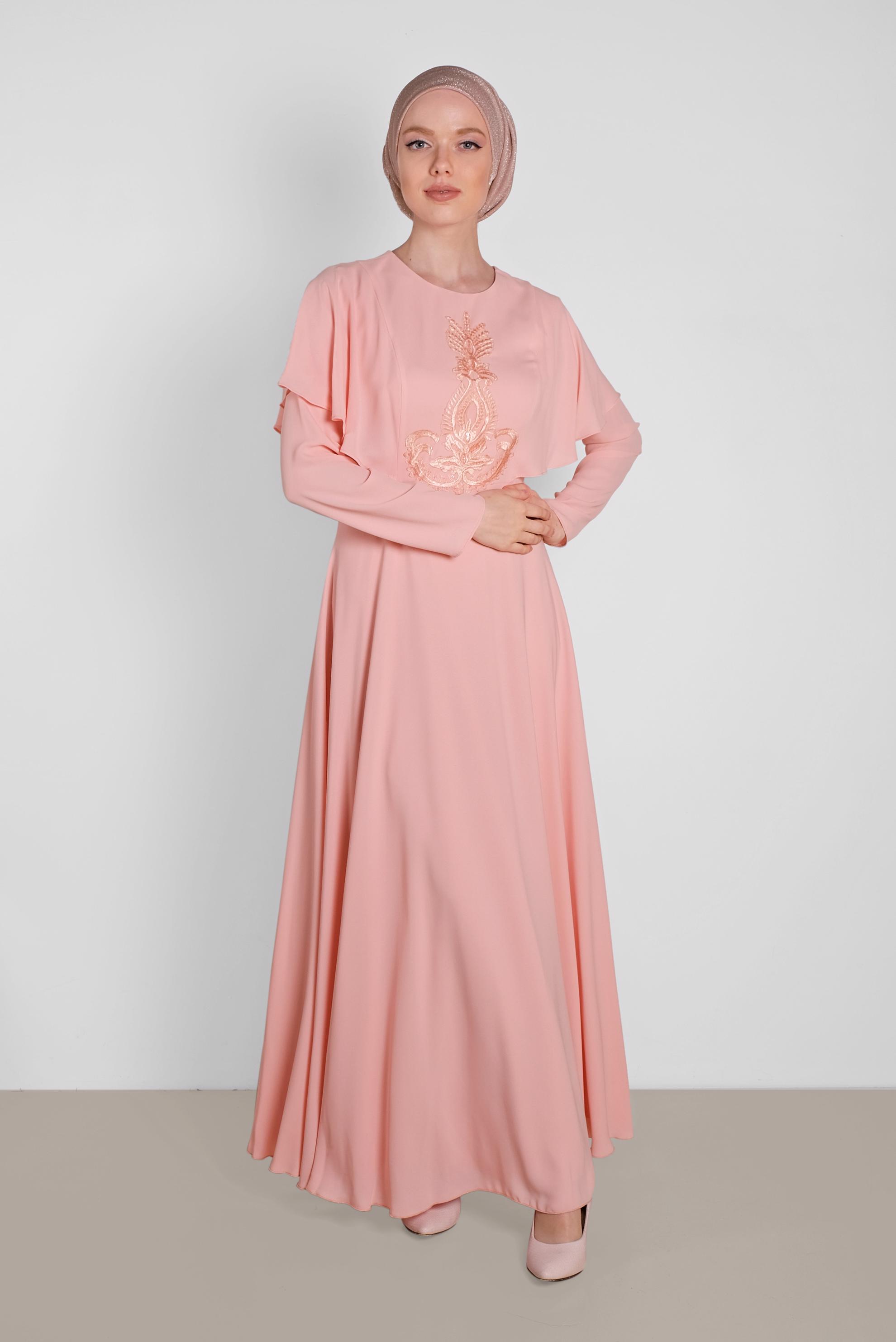 Vêtements hijab POUDRE ROBE À VOLANTS AVEC BRODERIE 4268