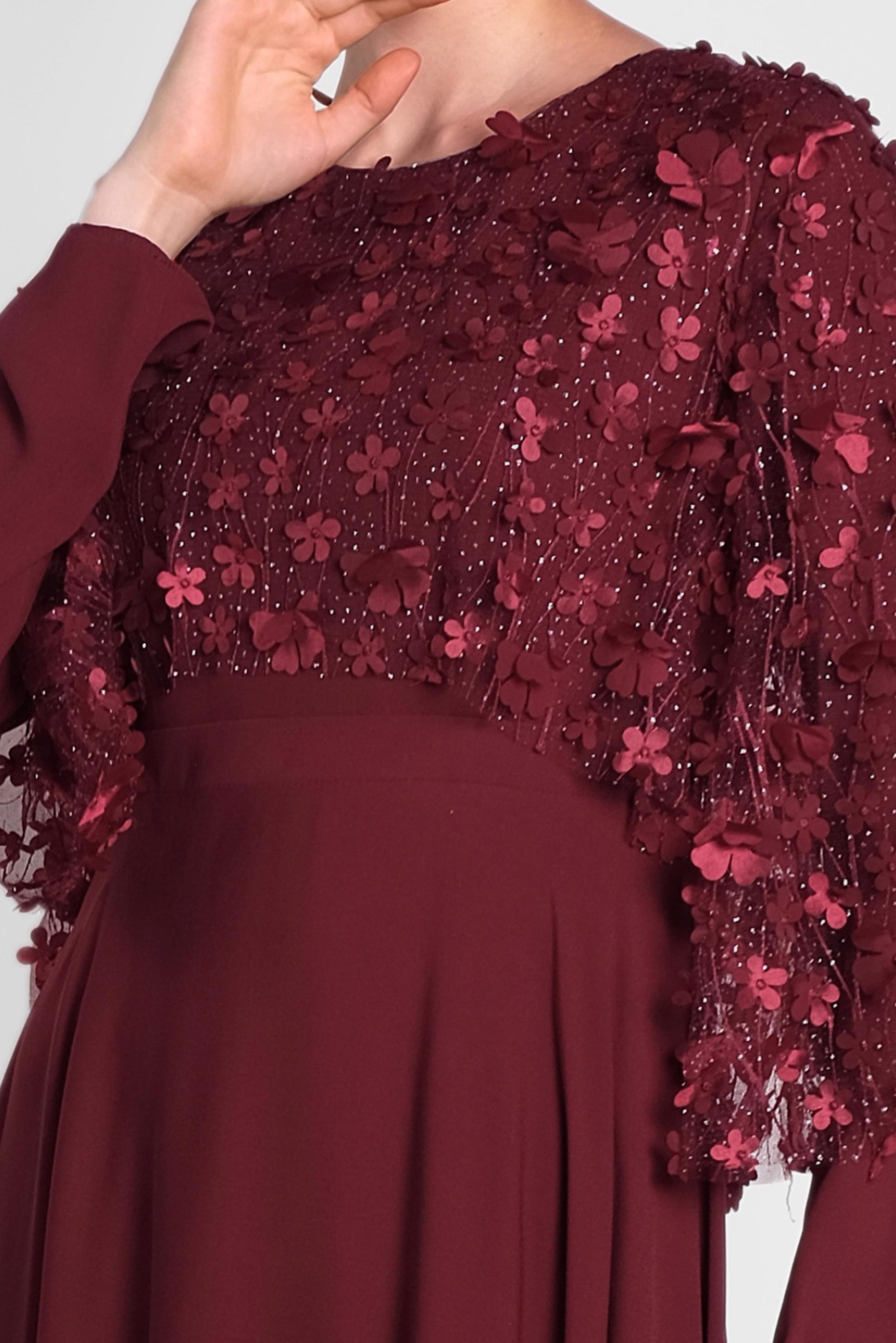 Vêtements hijab ROUGE BORDEAUX ROBE À MOTIFS FLEURS EN TROIS DIMENSIONS 4269