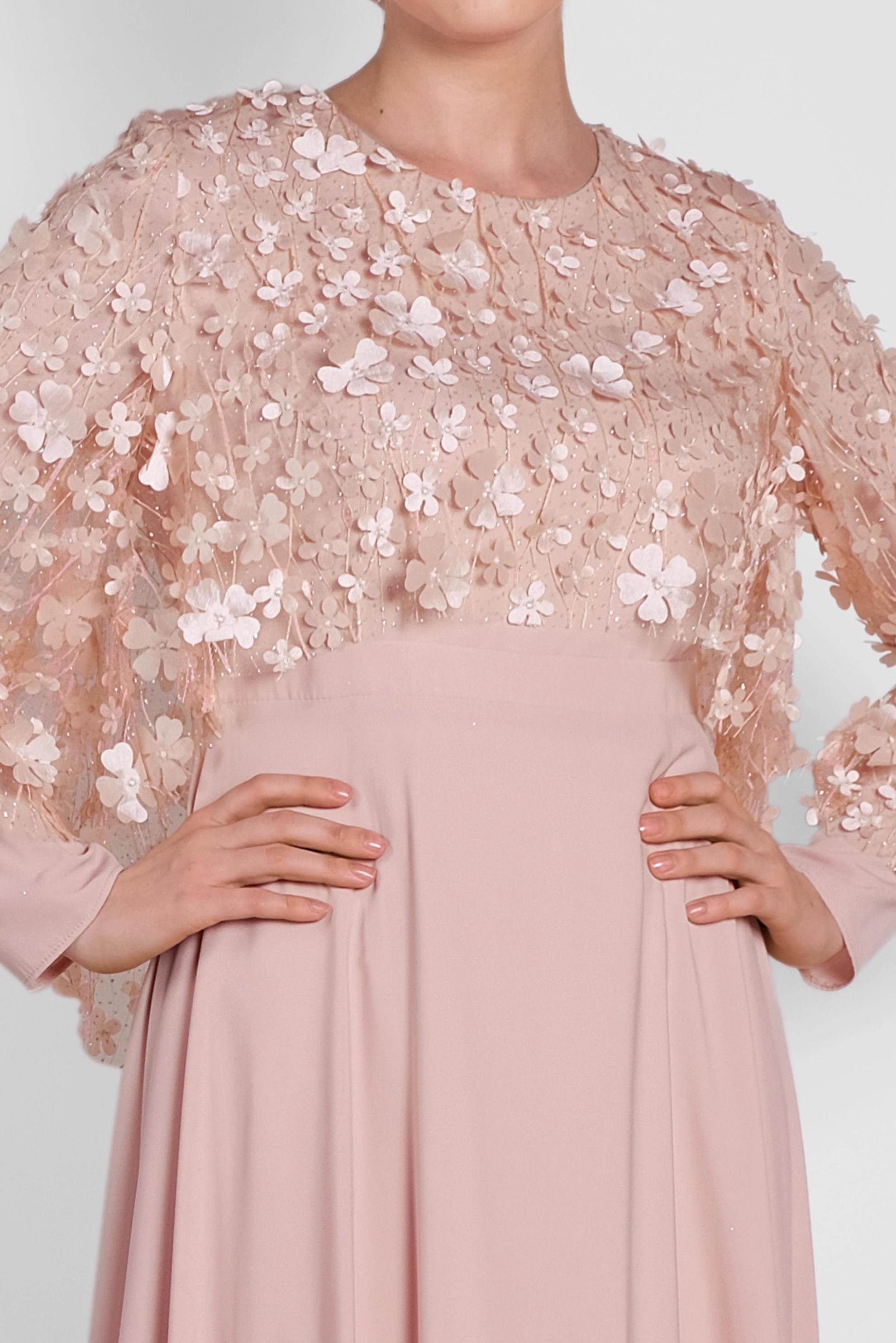 Tesettür giyim PUDRA ÜÇ BOYUTLU ÇİÇEK DESENLİ ELBİSE 4269