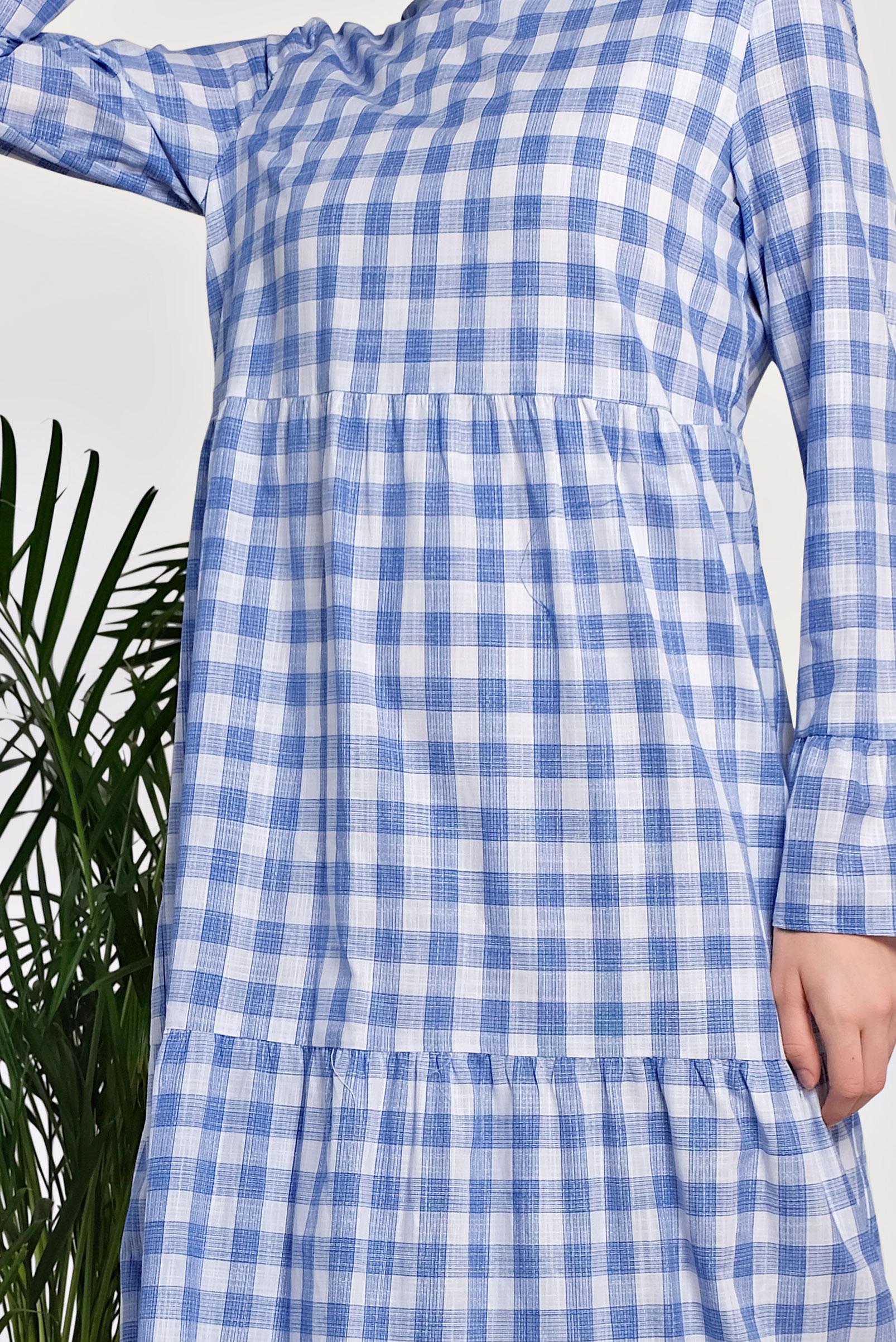 Tesettür giyim LACİVERT PAMUKLU EKOSE DESENLİ ELBİSE 4333