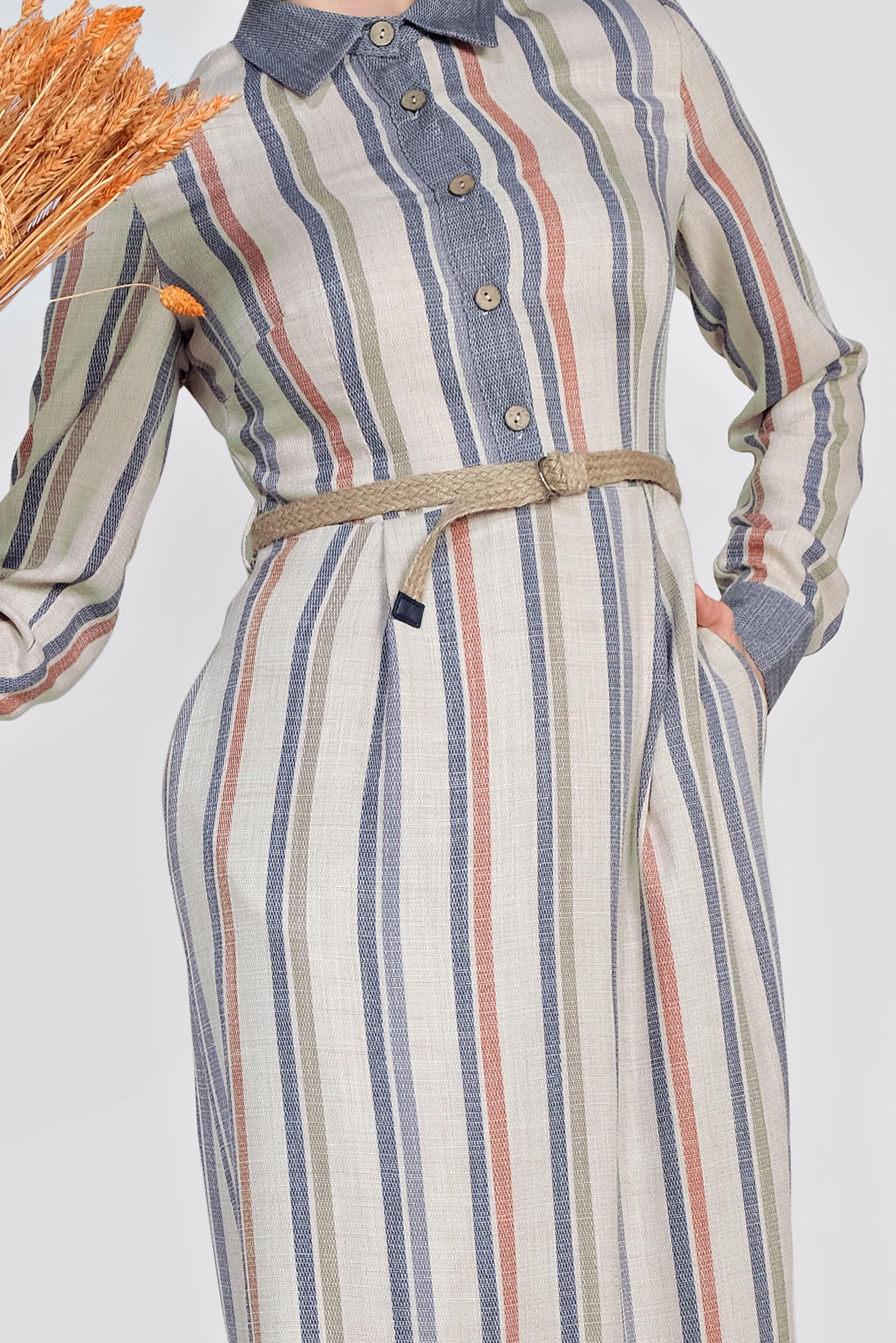 Tesettür giyim LACİVERT ÇİZGİ DESENLİ DÜĞMELİ ELBİSE 4353