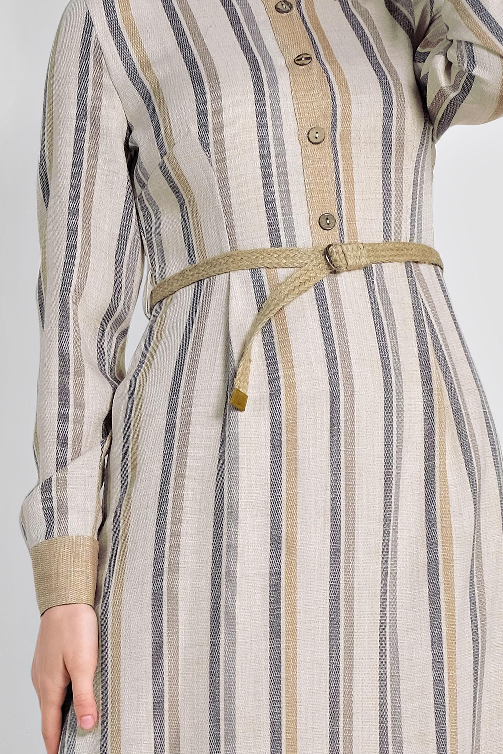 Tesettür giyim GRİ ÇİZGİ DESENLİ DÜĞMELİ ELBİSE 4353