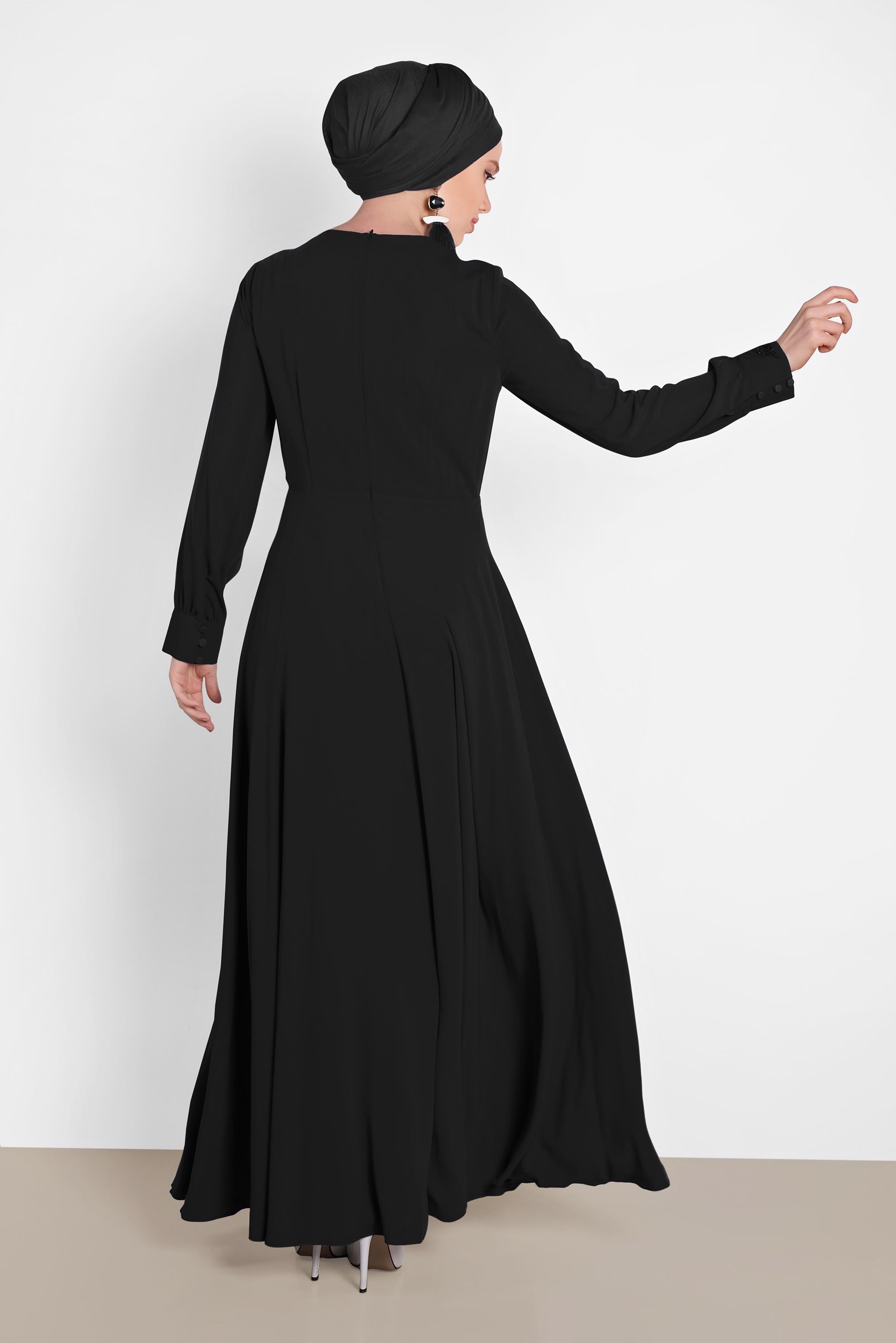 Tesettür giyim SİYAH GÜPÜR DETAYLI ELBİSE 4433